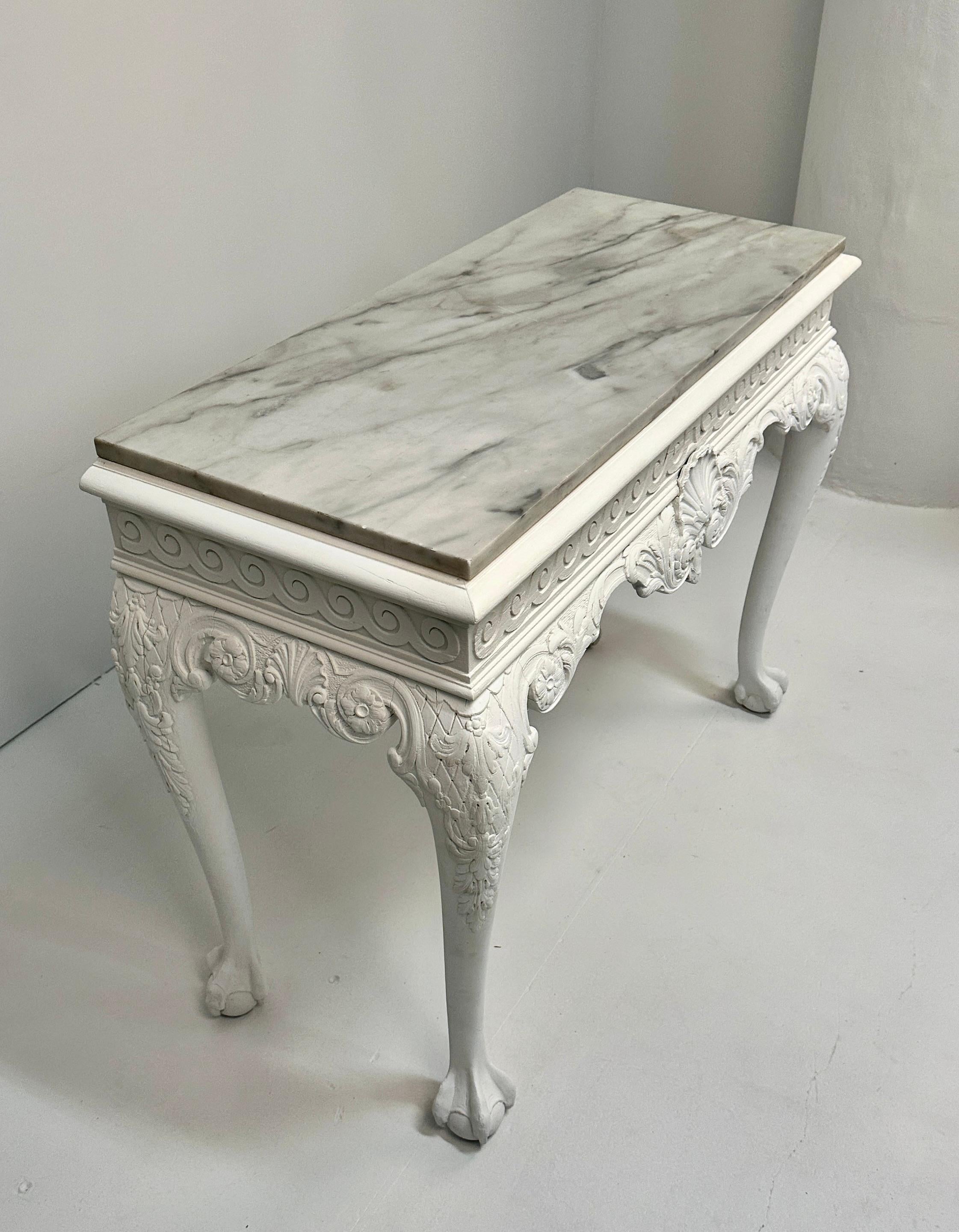 Hand-Carved George II Style Carved Wood Console w/ Marble Top