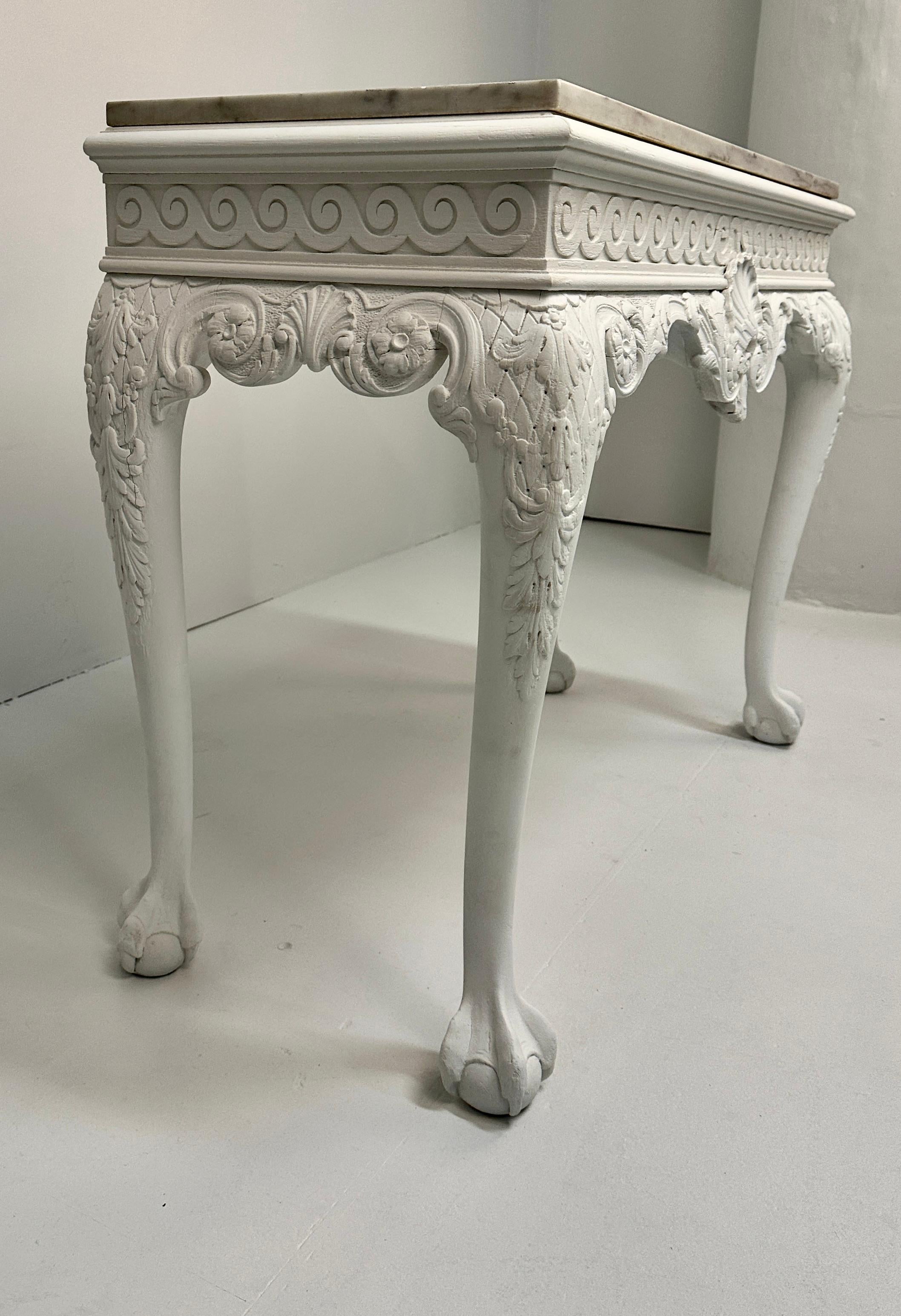 George II Style Carved Wood Console w/ Marble Top In Good Condition In Norwalk, CT