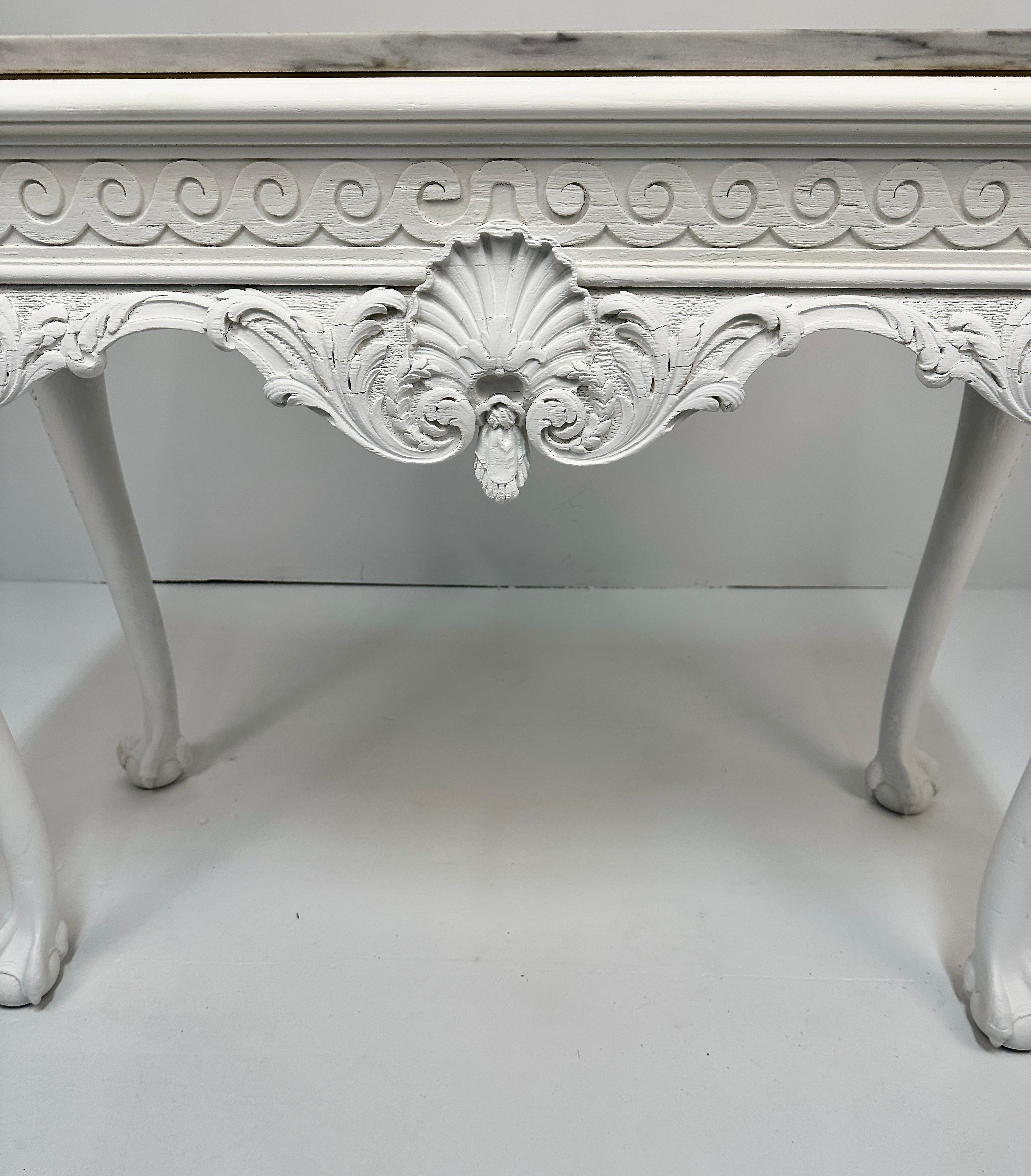 Early 20th Century George II Style Carved Wood Console w/ Marble Top