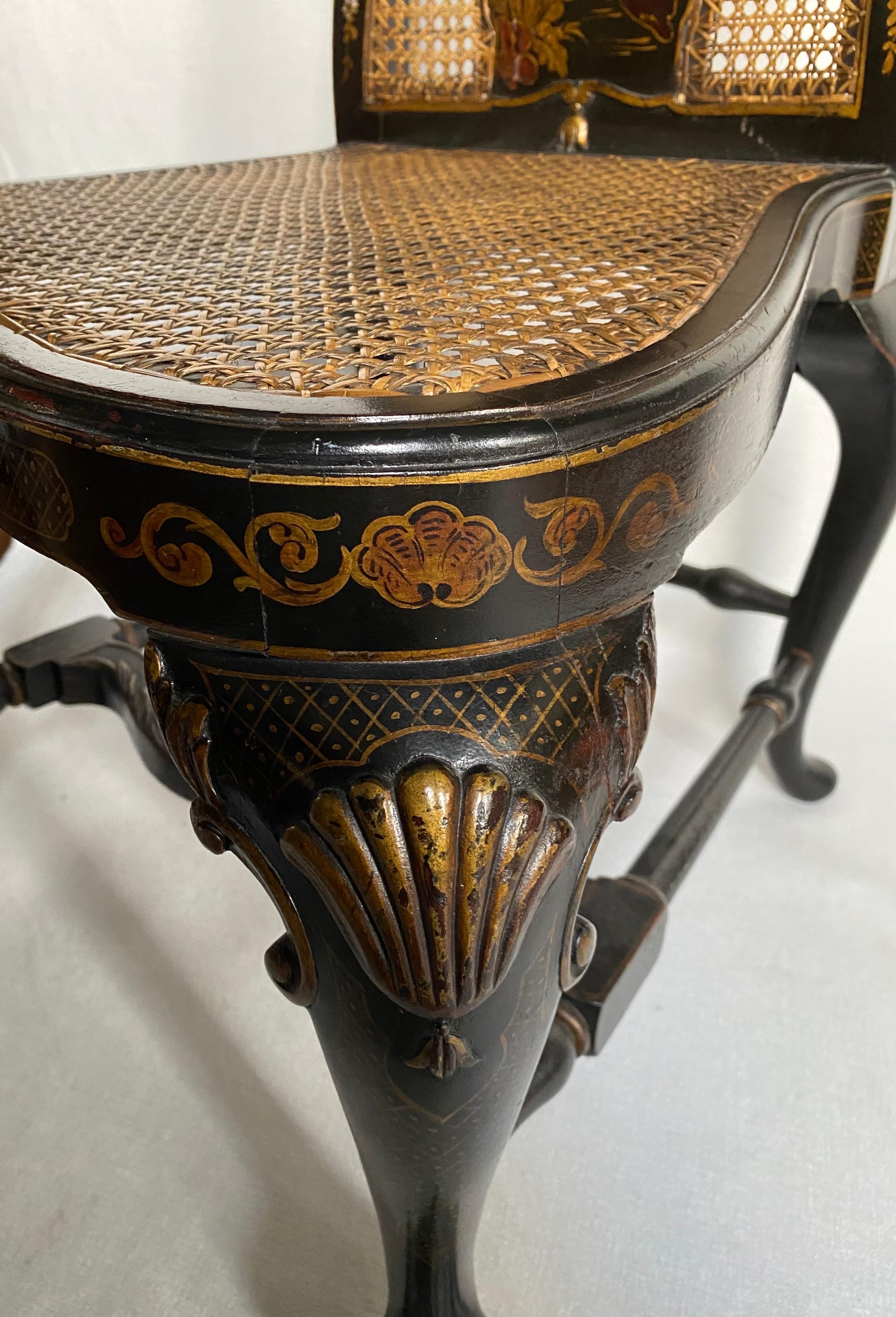 George II Style Chinoiserie Decorated Ebonized Gilt Accent Side Chair  For Sale 4