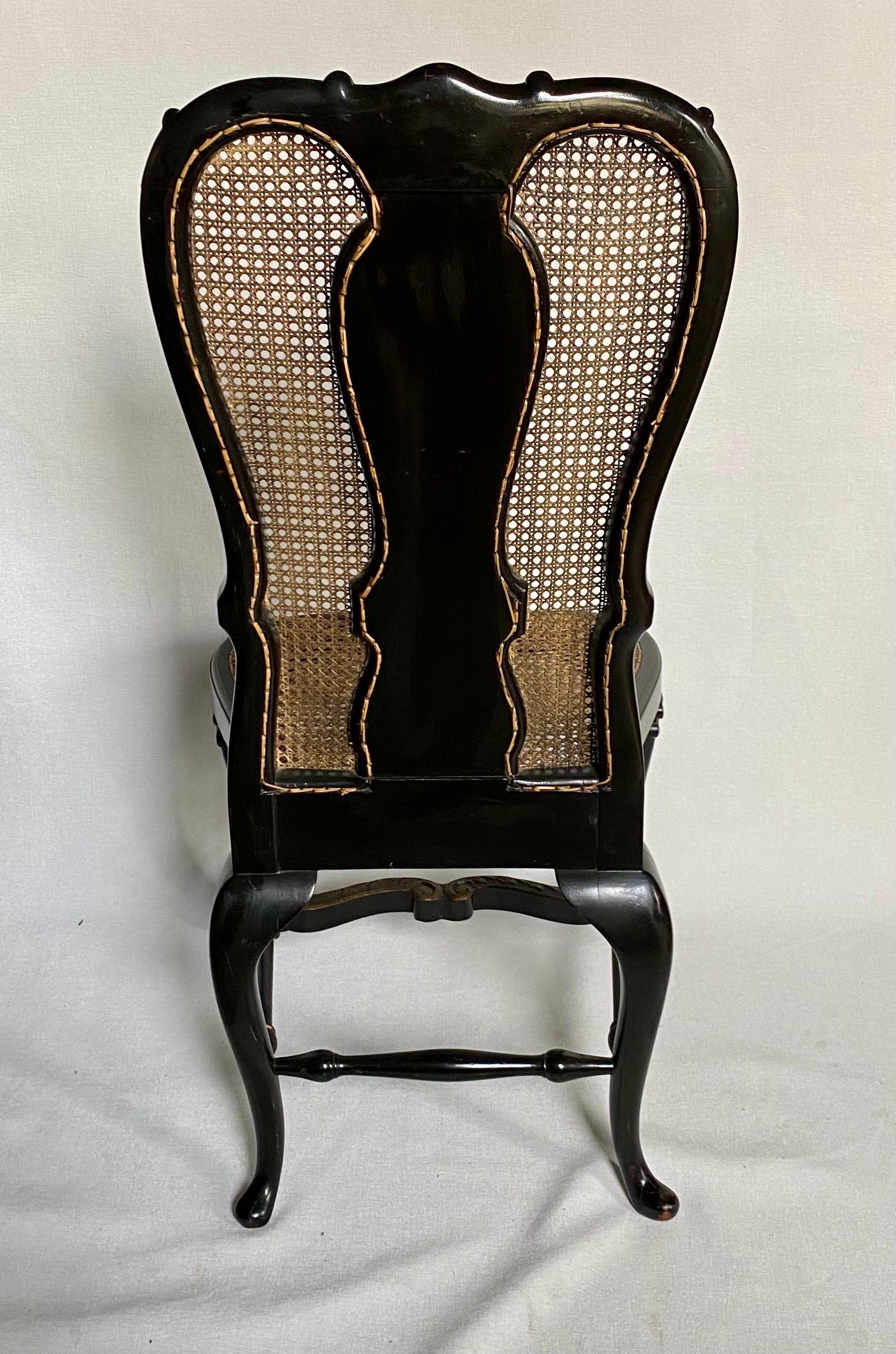 Giltwood George II Style Chinoiserie Decorated Ebonized Gilt Accent Side Chair  For Sale