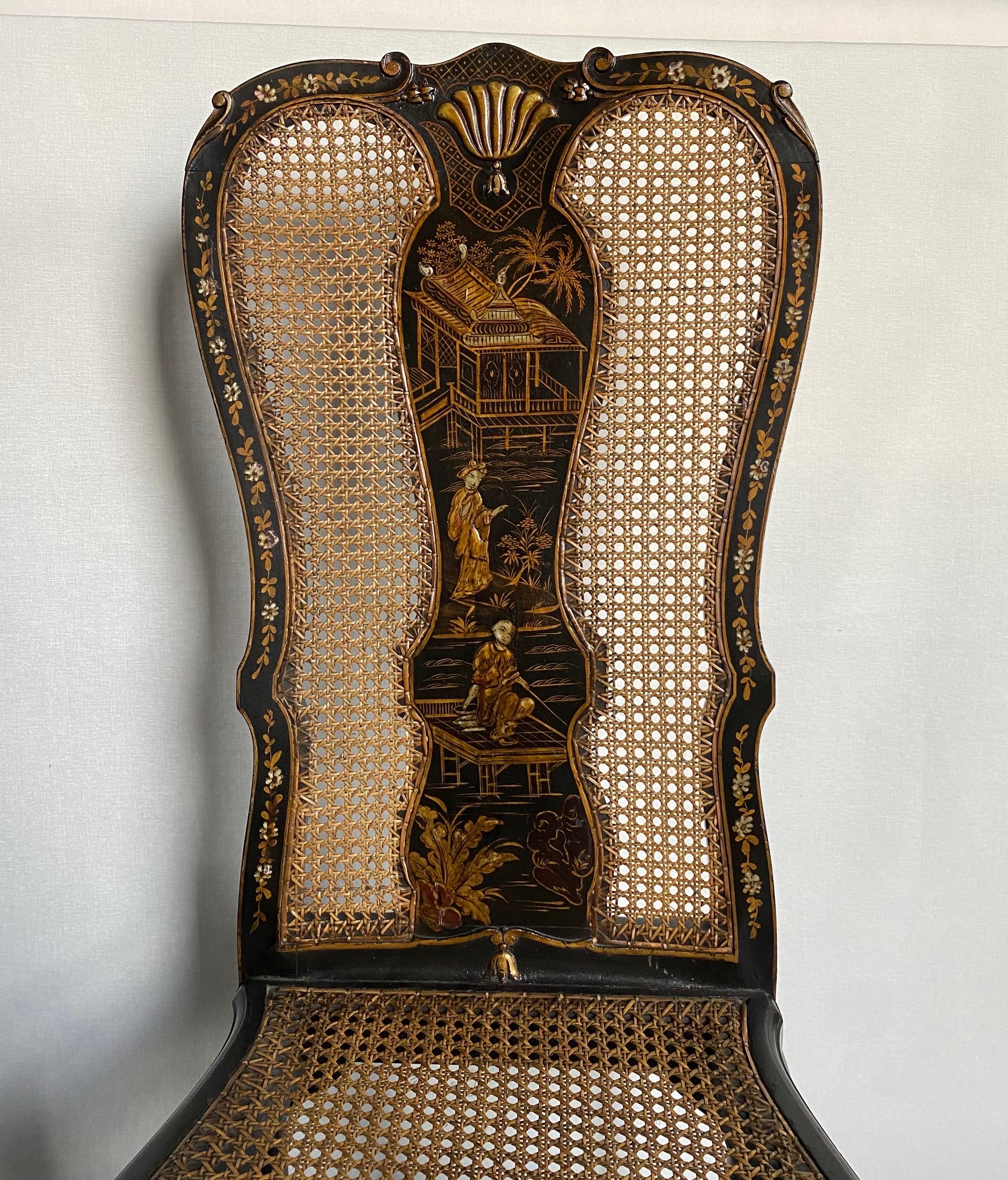George II Style Chinoiserie Decorated Ebonized Gilt Accent Side Chair  For Sale 3