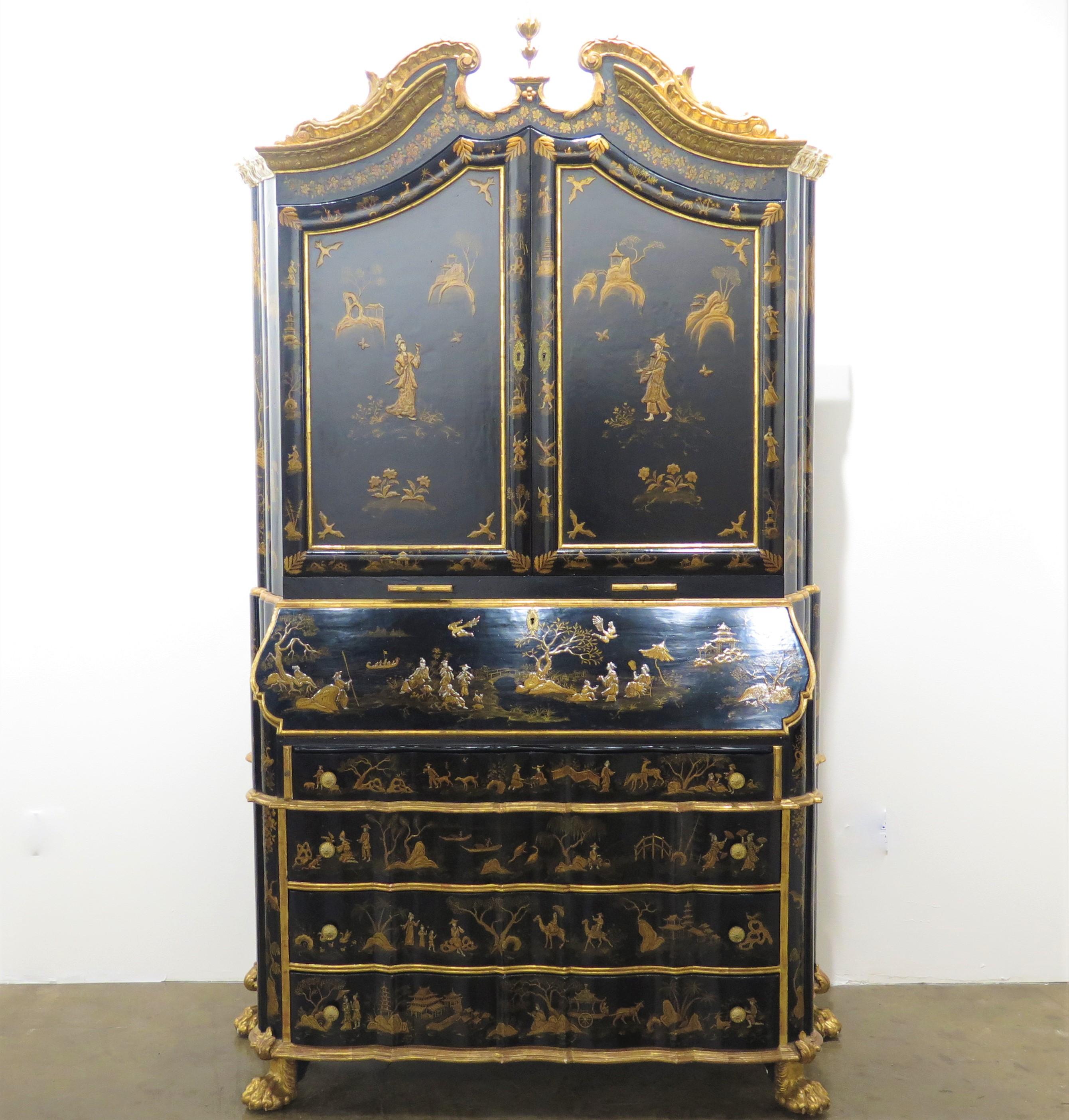 American George II-Style Chinoiserie Secretary / Collector's Cabinet by Antonio's SF For Sale