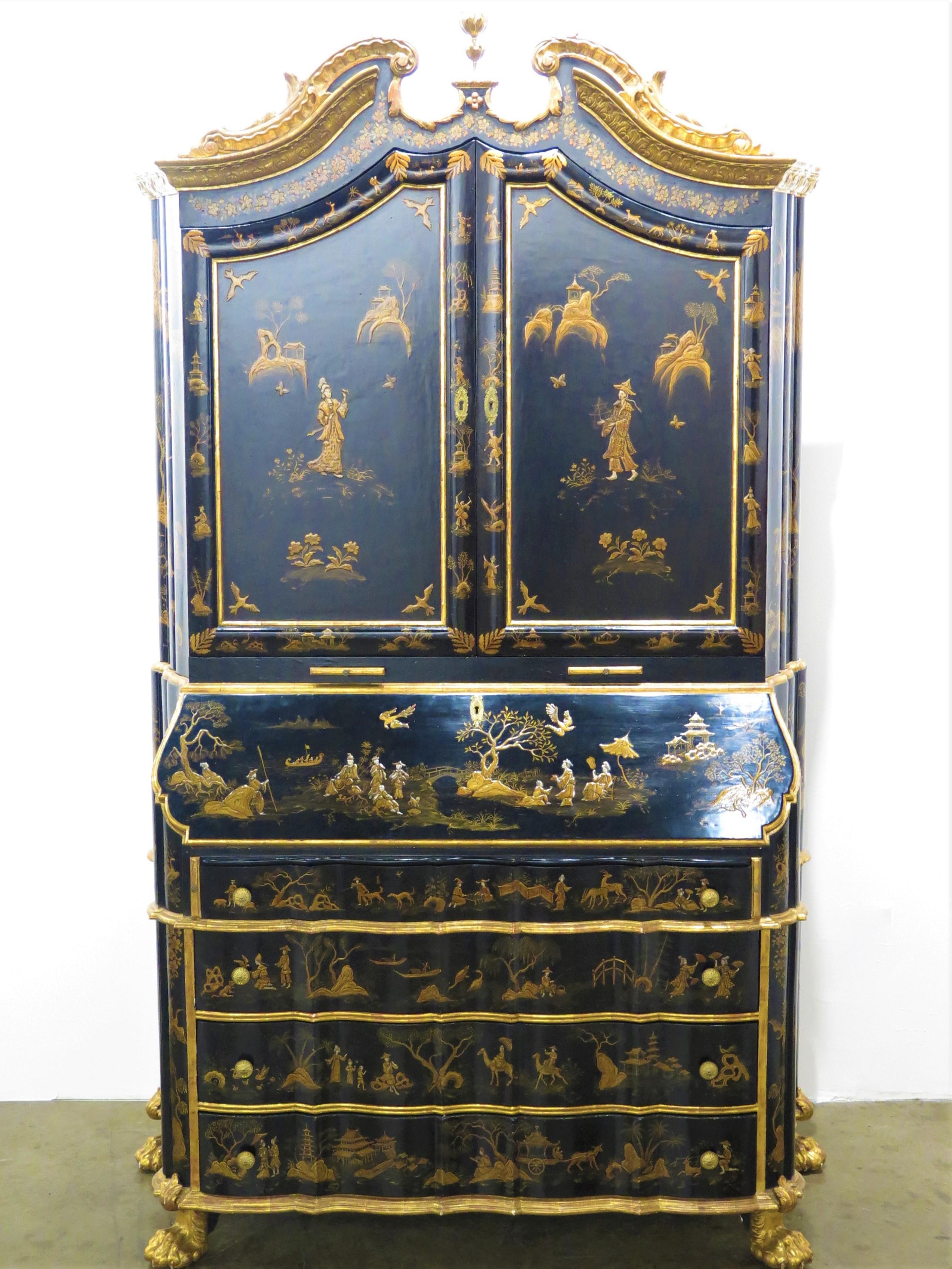 Hand-Crafted George II-Style Chinoiserie Secretary / Collector's Cabinet by Antonio's SF For Sale