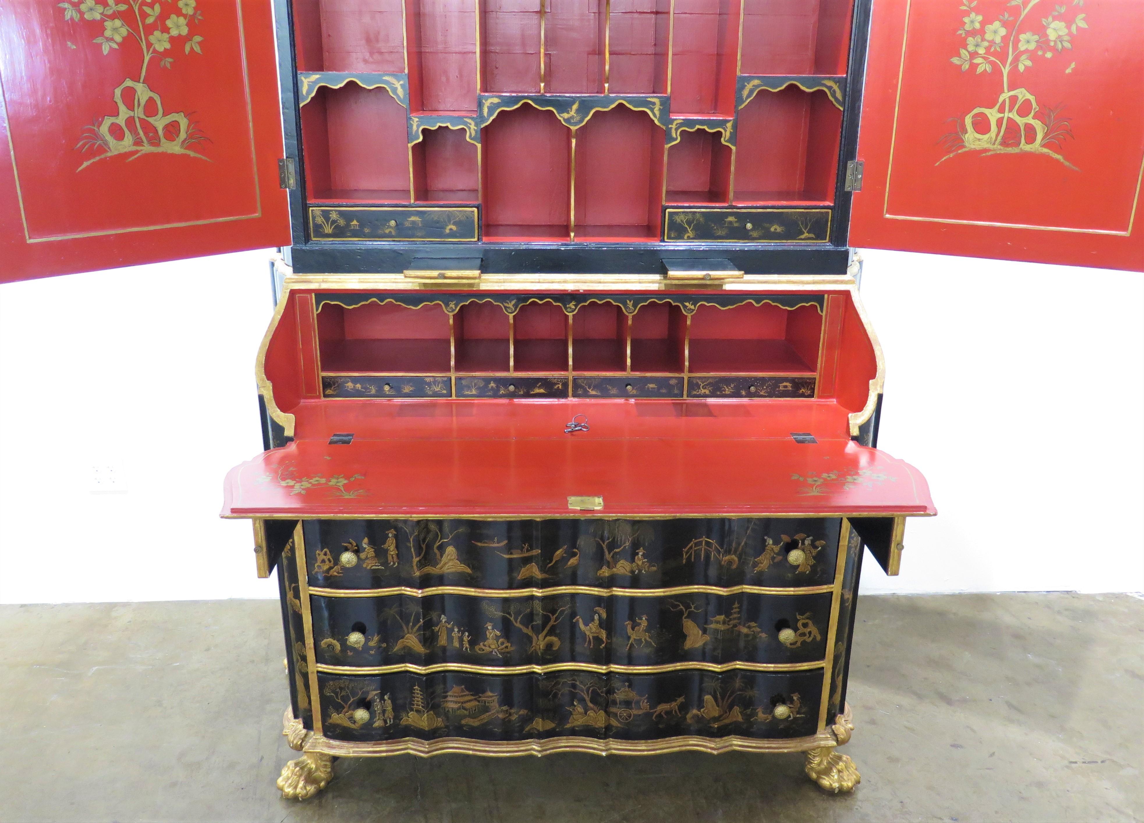 George II-Style Chinoiserie Secretary / Collector's Cabinet by Antonio's SF In Good Condition For Sale In Dallas, TX