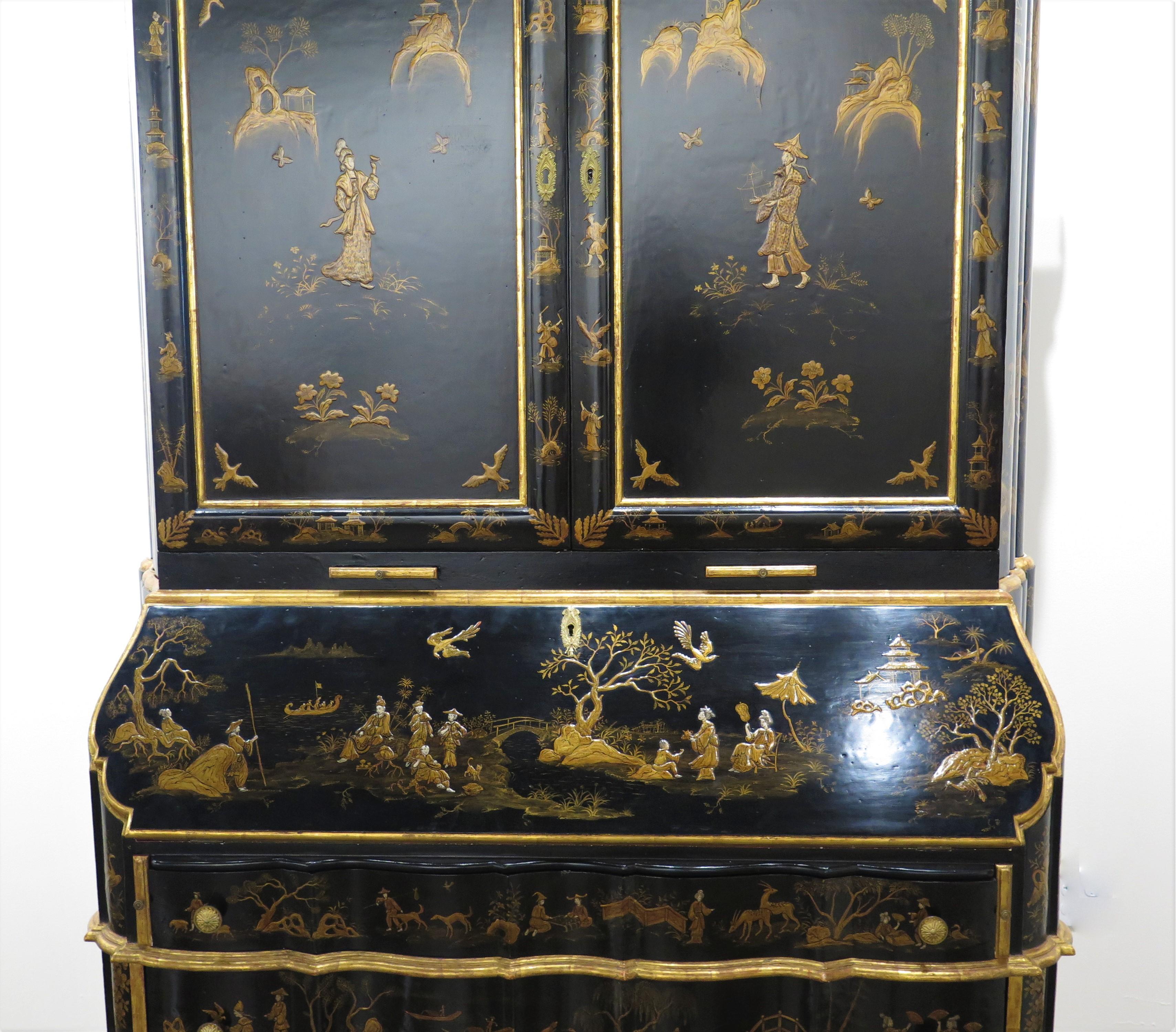Wood George II-Style Chinoiserie Secretary / Collector's Cabinet by Antonio's SF For Sale
