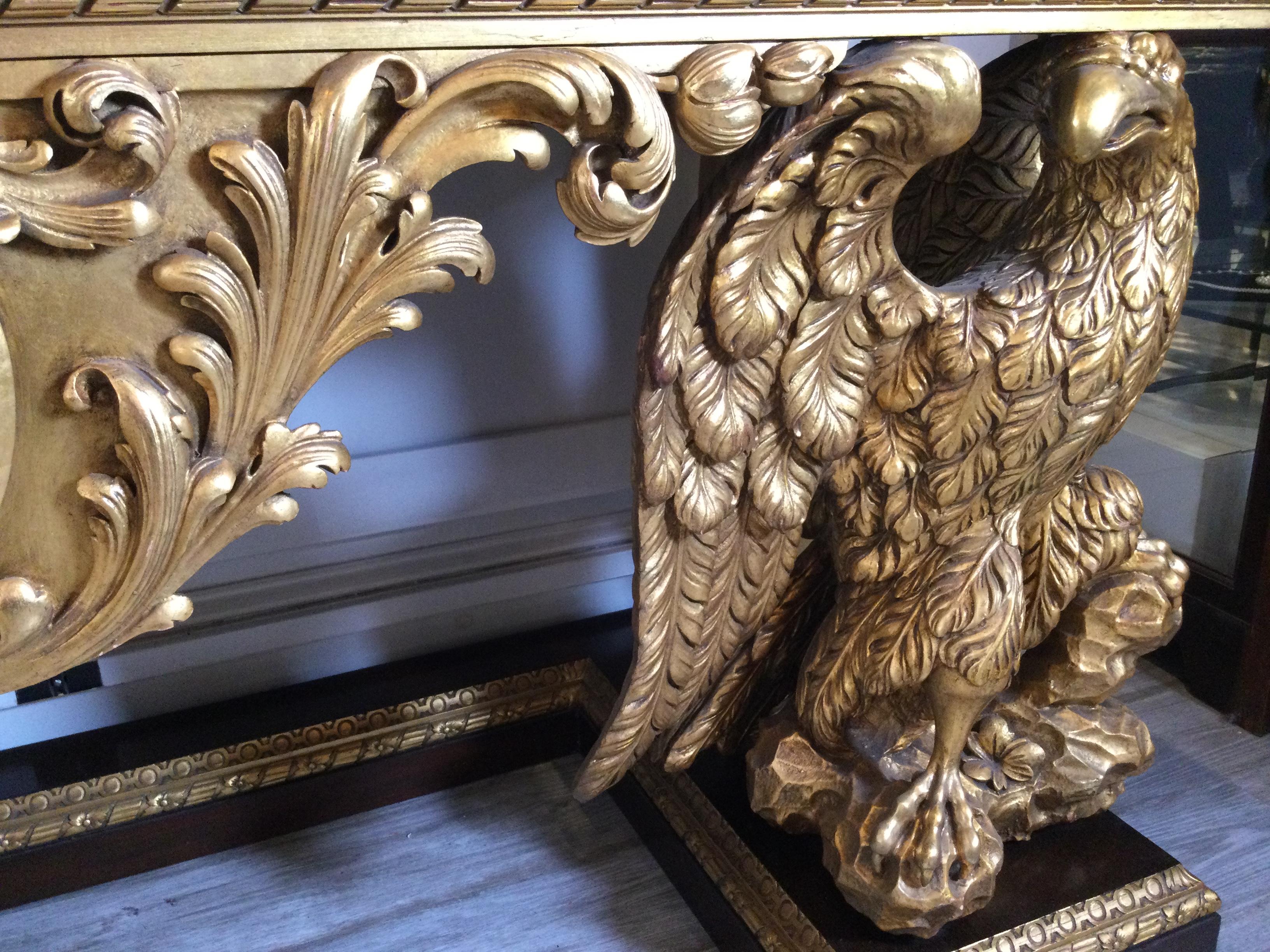 George II Style Gilt Carved Wood Antique Console with Marble Top, Circa 1926 3
