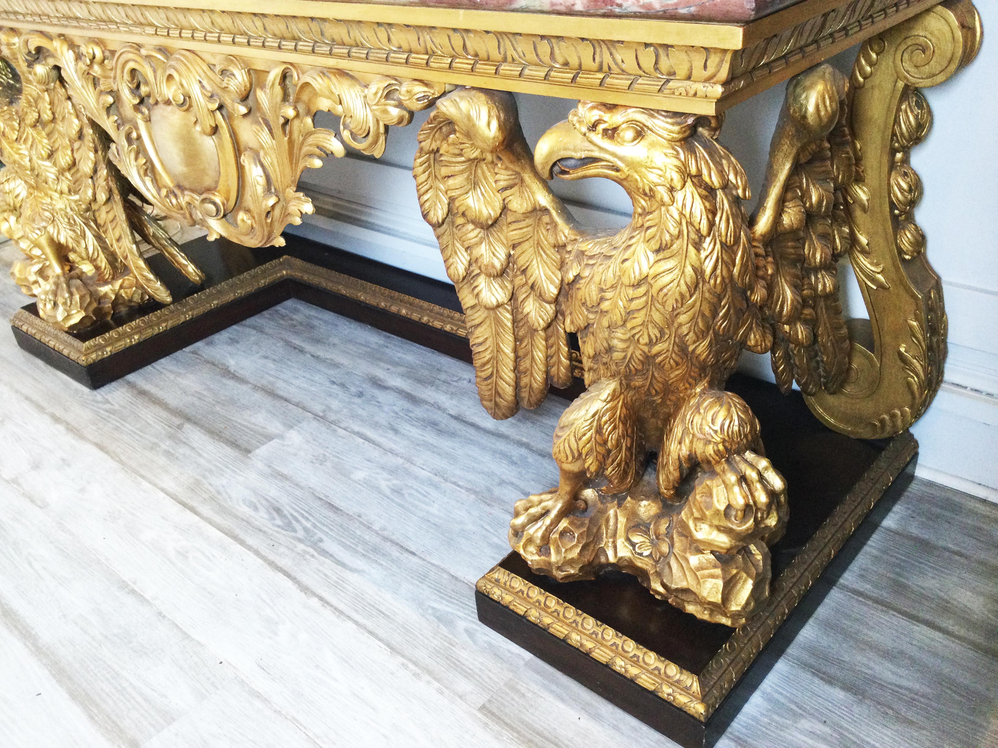George II Style Gilt Carved Wood Antique Console with Marble Top, Circa 1926 In Good Condition In Lambertville, NJ
