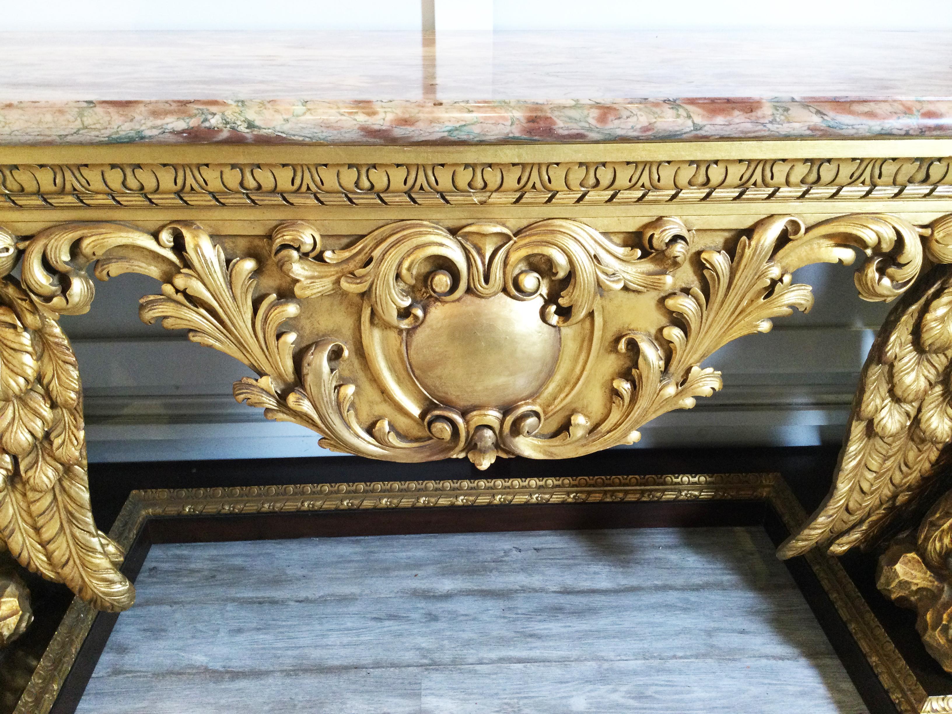 Early 20th Century George II Style Gilt Carved Wood Antique Console with Marble Top, Circa 1926