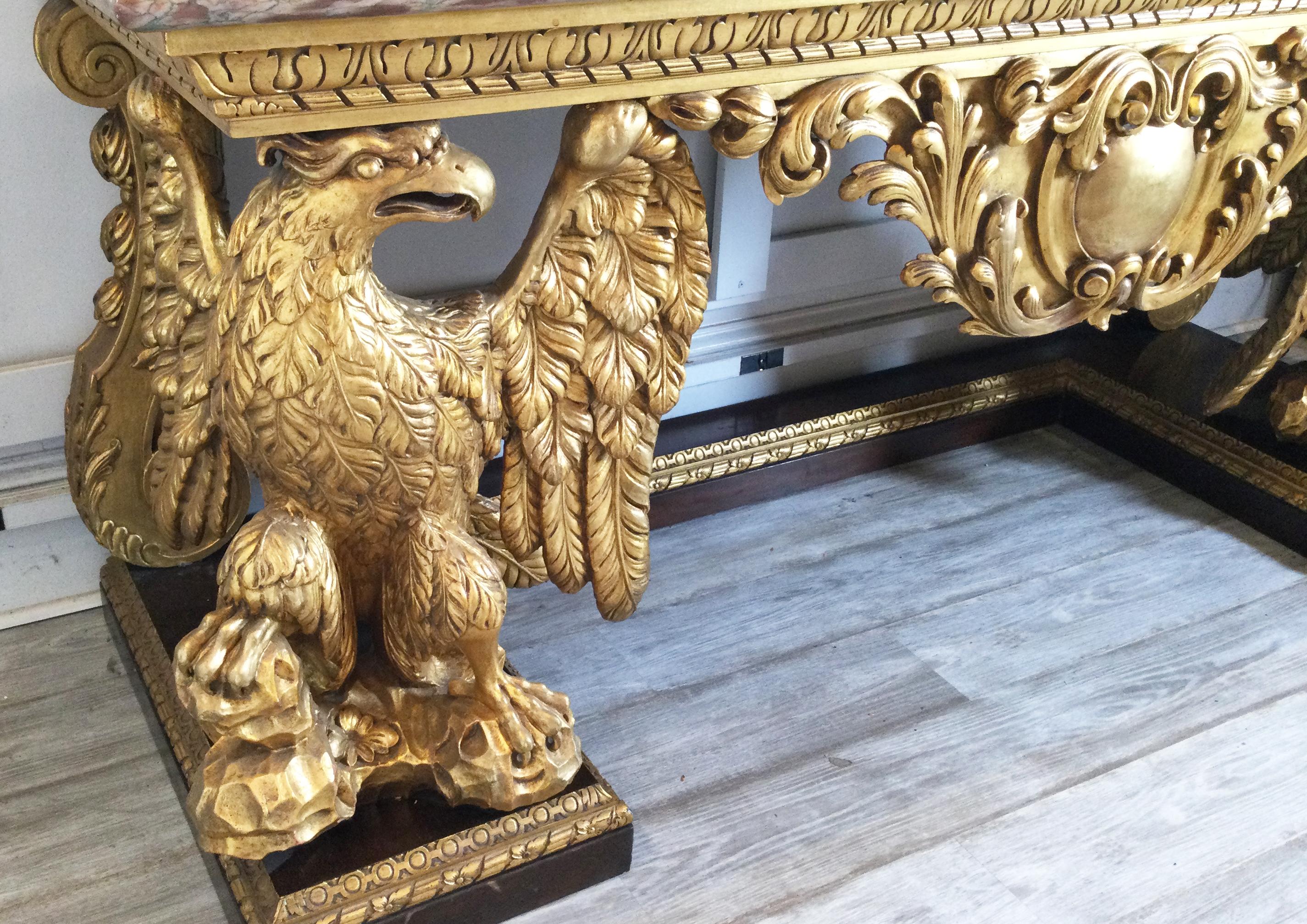 Giltwood George II Style Gilt Carved Wood Antique Console with Marble Top, Circa 1926
