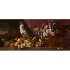 Miroir Trumeau en bois doré de style George II avec peinture de nature morte