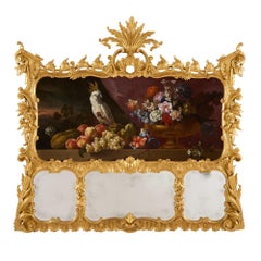 Miroir Trumeau en bois doré de style George II avec peinture de nature morte