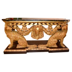 George II Style Giltwood Wolf Console Stamped Lenygon and Co. After William Kent