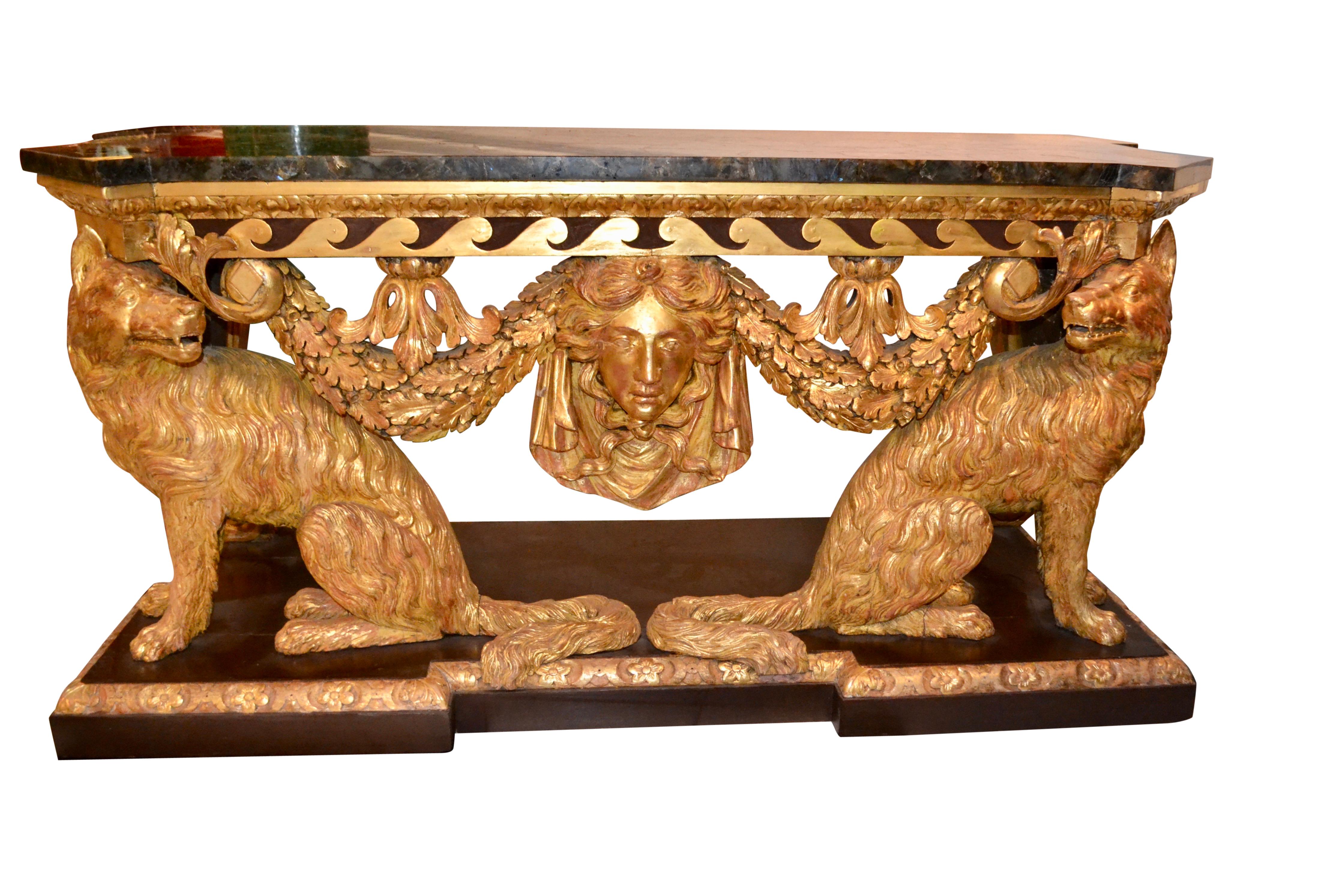 Sculpté Console loup en bois doré de style George II de Lenygon and Co d'après William Kent en vente