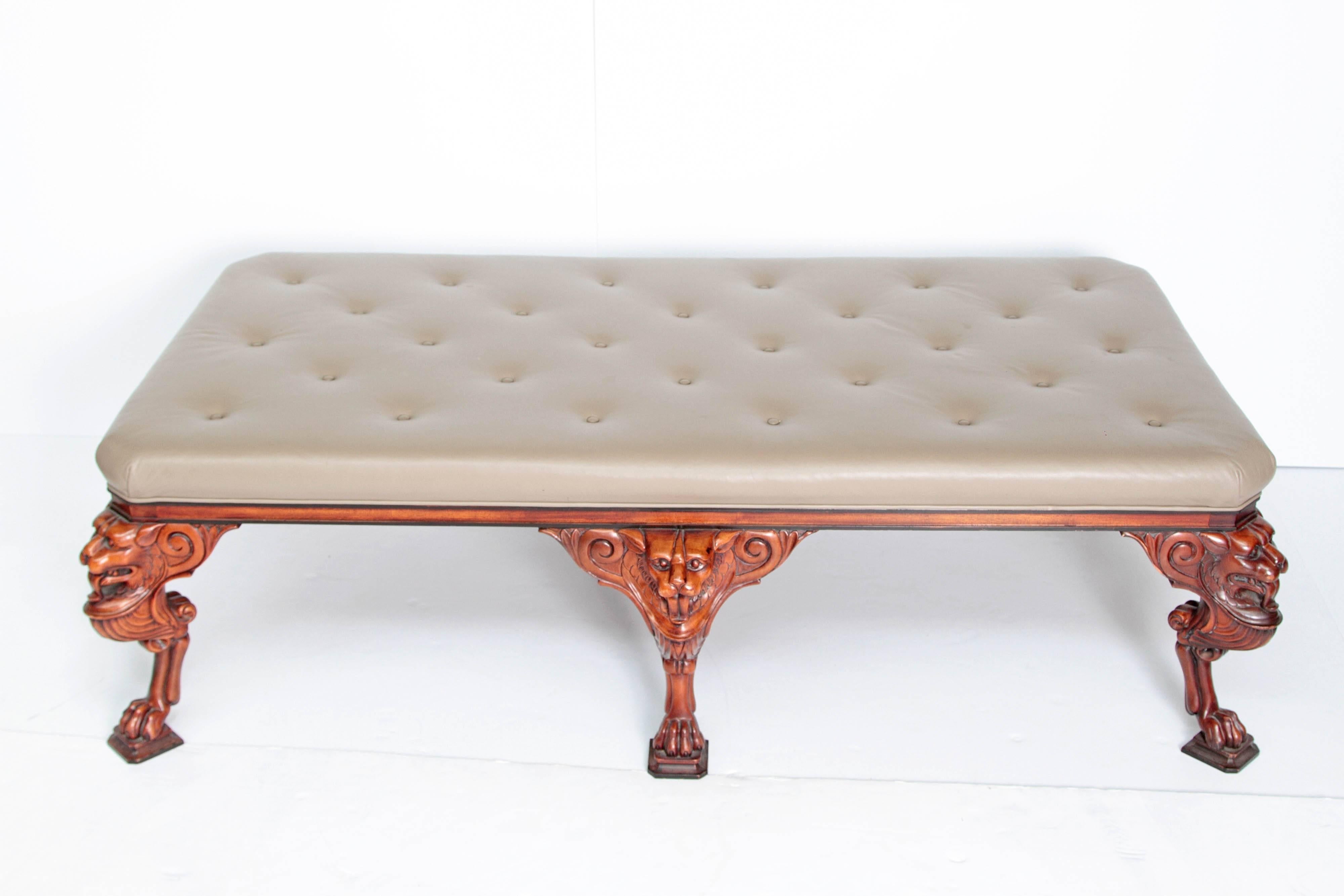 North American George II Style Large Upholstered Bench by Baker