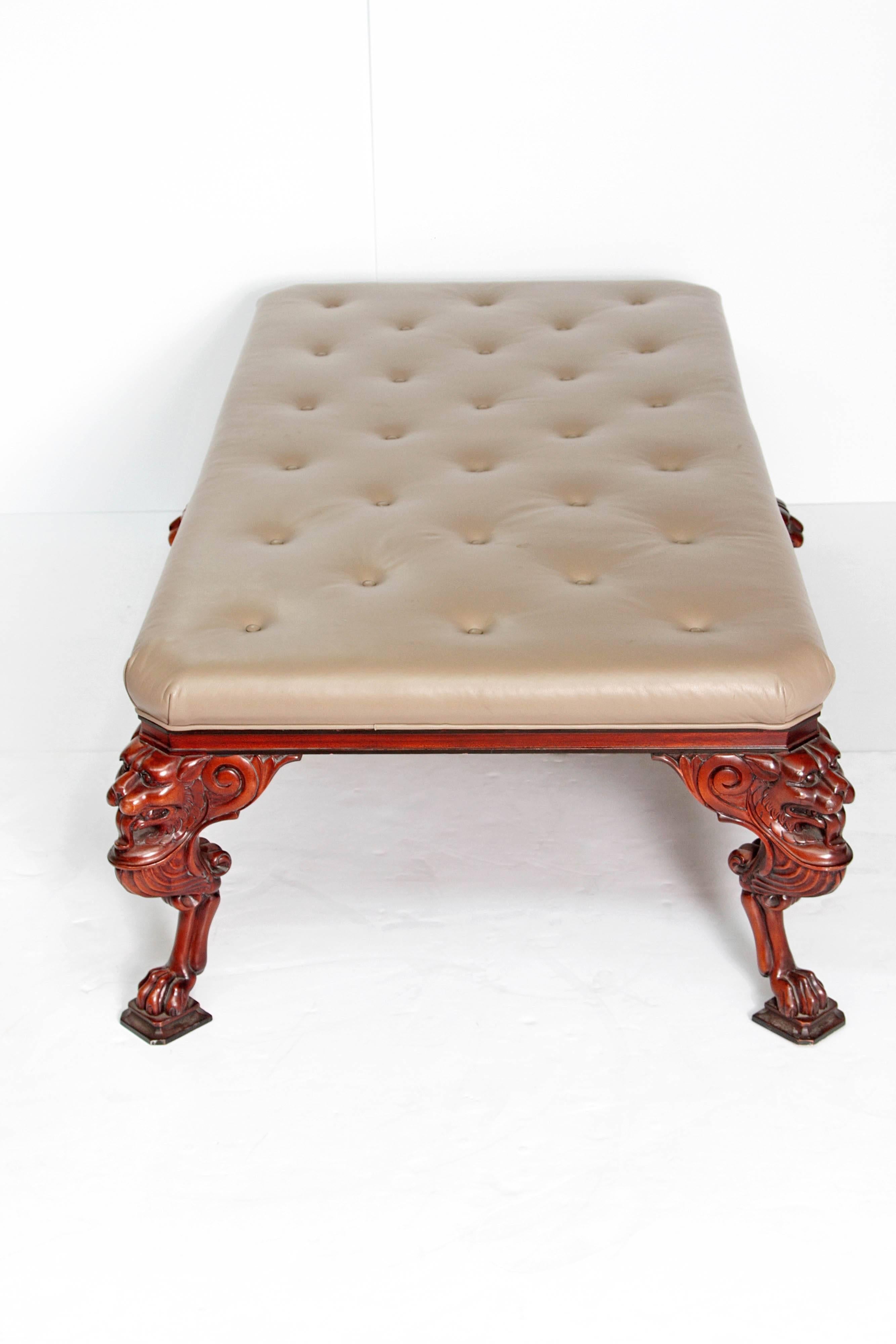 Leather George II Style Large Upholstered Bench by Baker