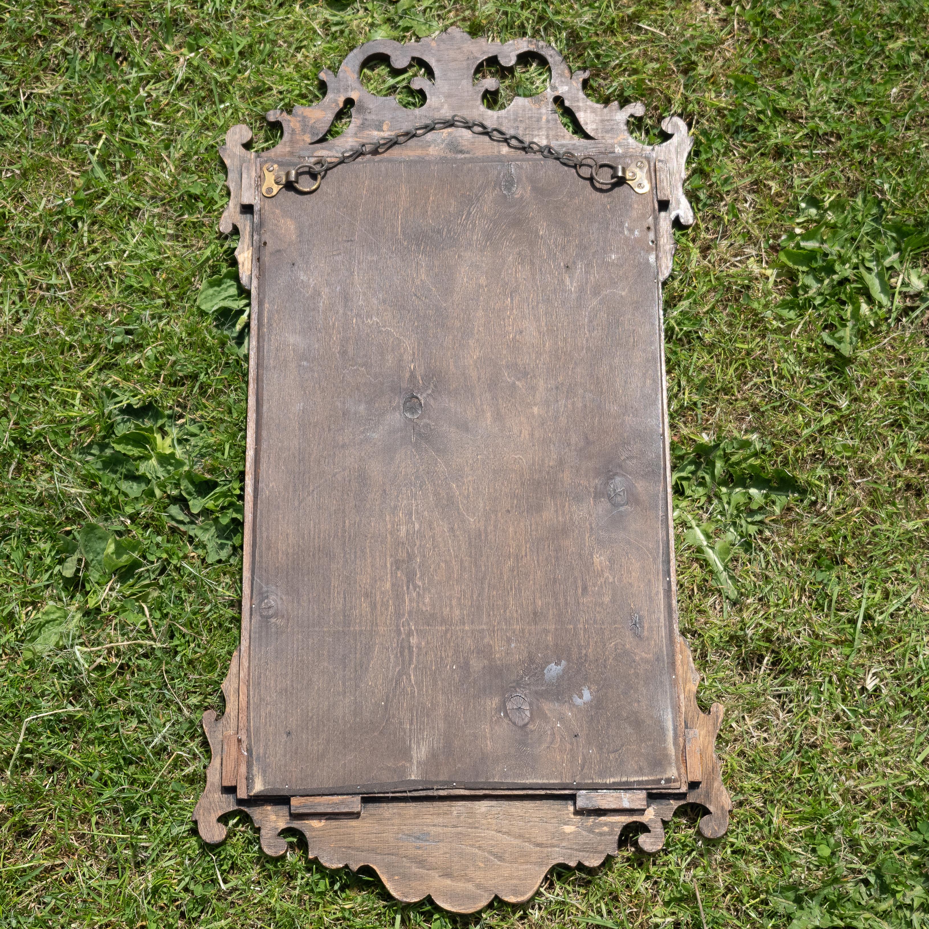 George II Style Late c.19th Burr Walnut Fretwork Pier-glass Small Wall Mirror For Sale 5