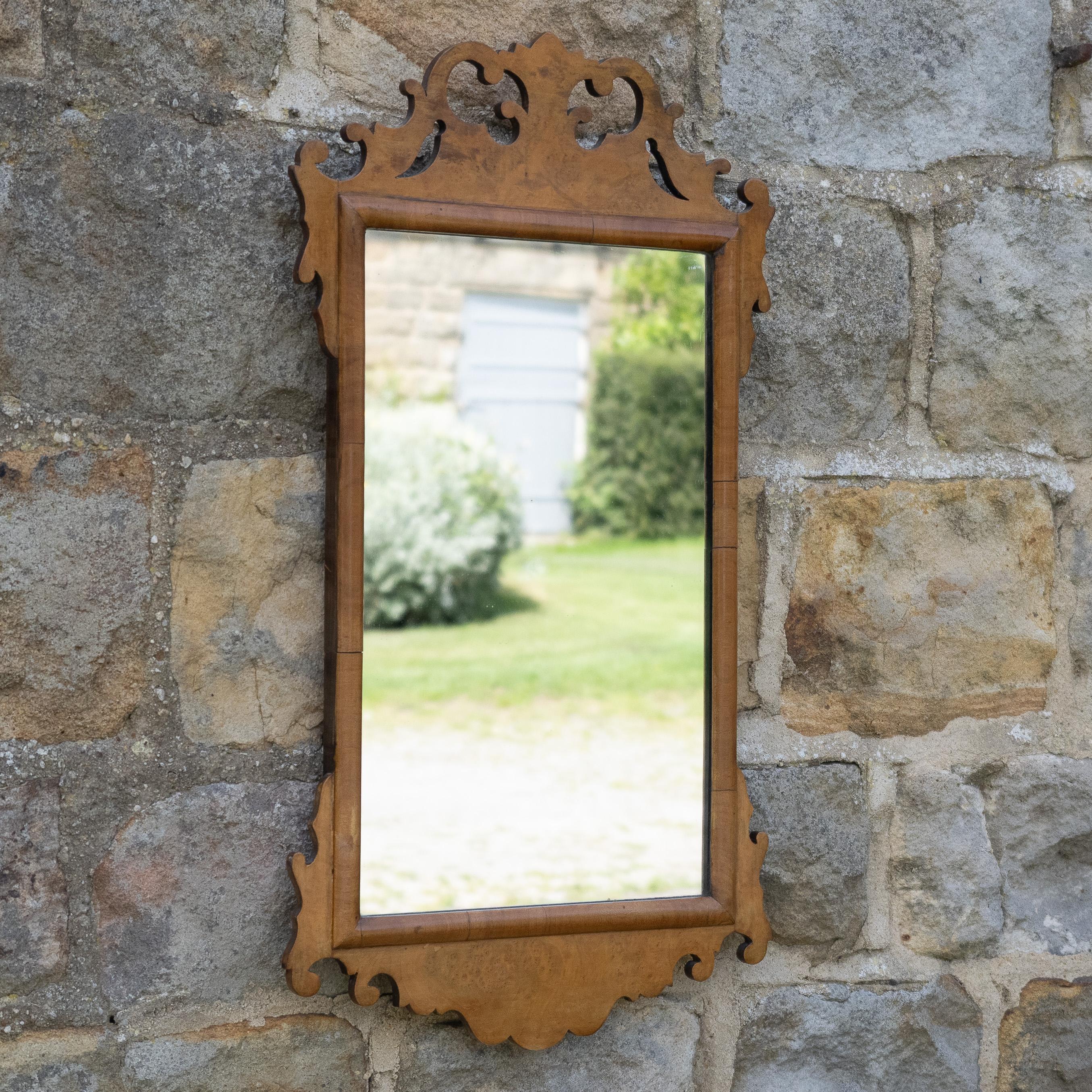 Veneer George II Style Late c.19th Burr Walnut Fretwork Pier-glass Small Wall Mirror For Sale