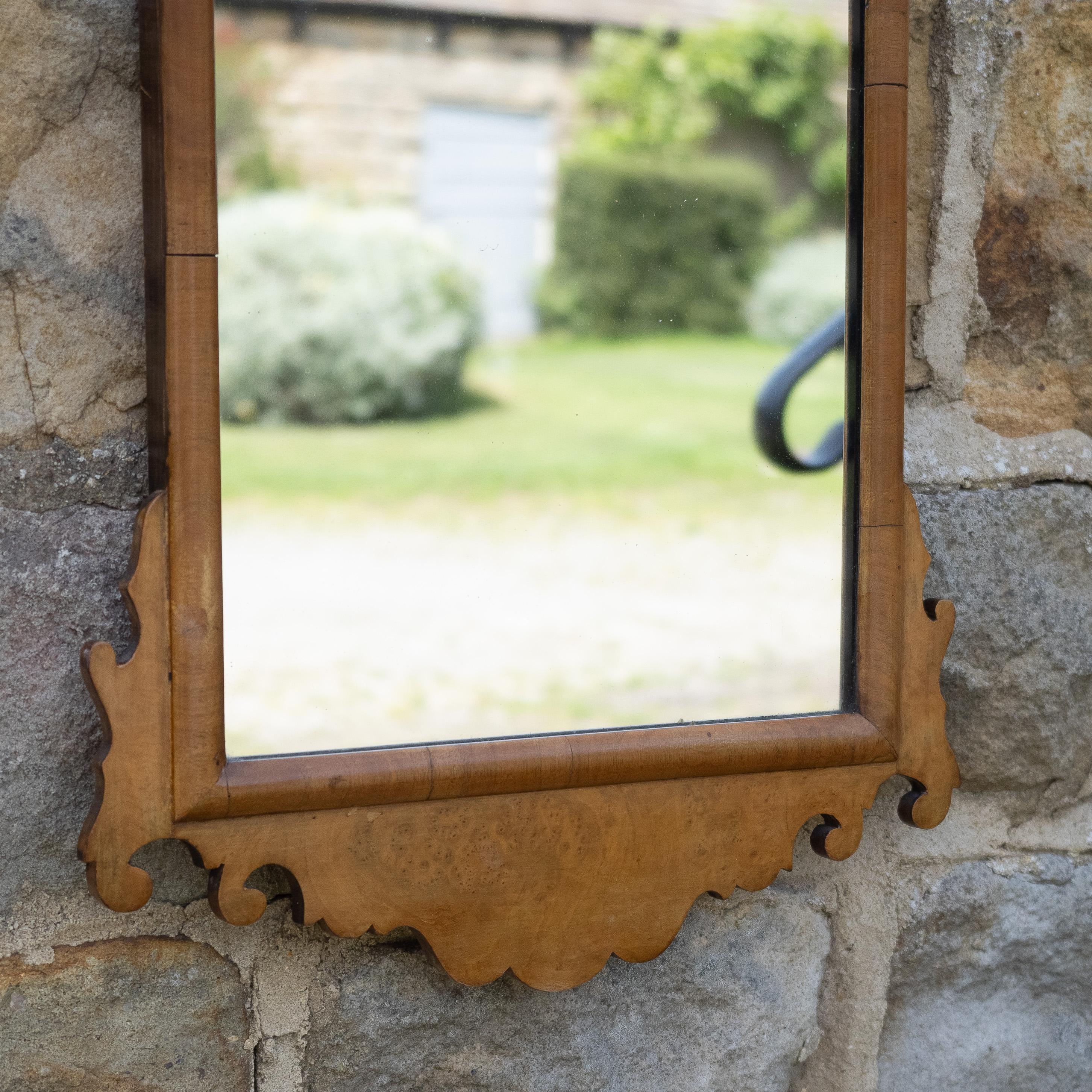 18th Century George II Style Late c.19th Burr Walnut Fretwork Pier-glass Small Wall Mirror For Sale