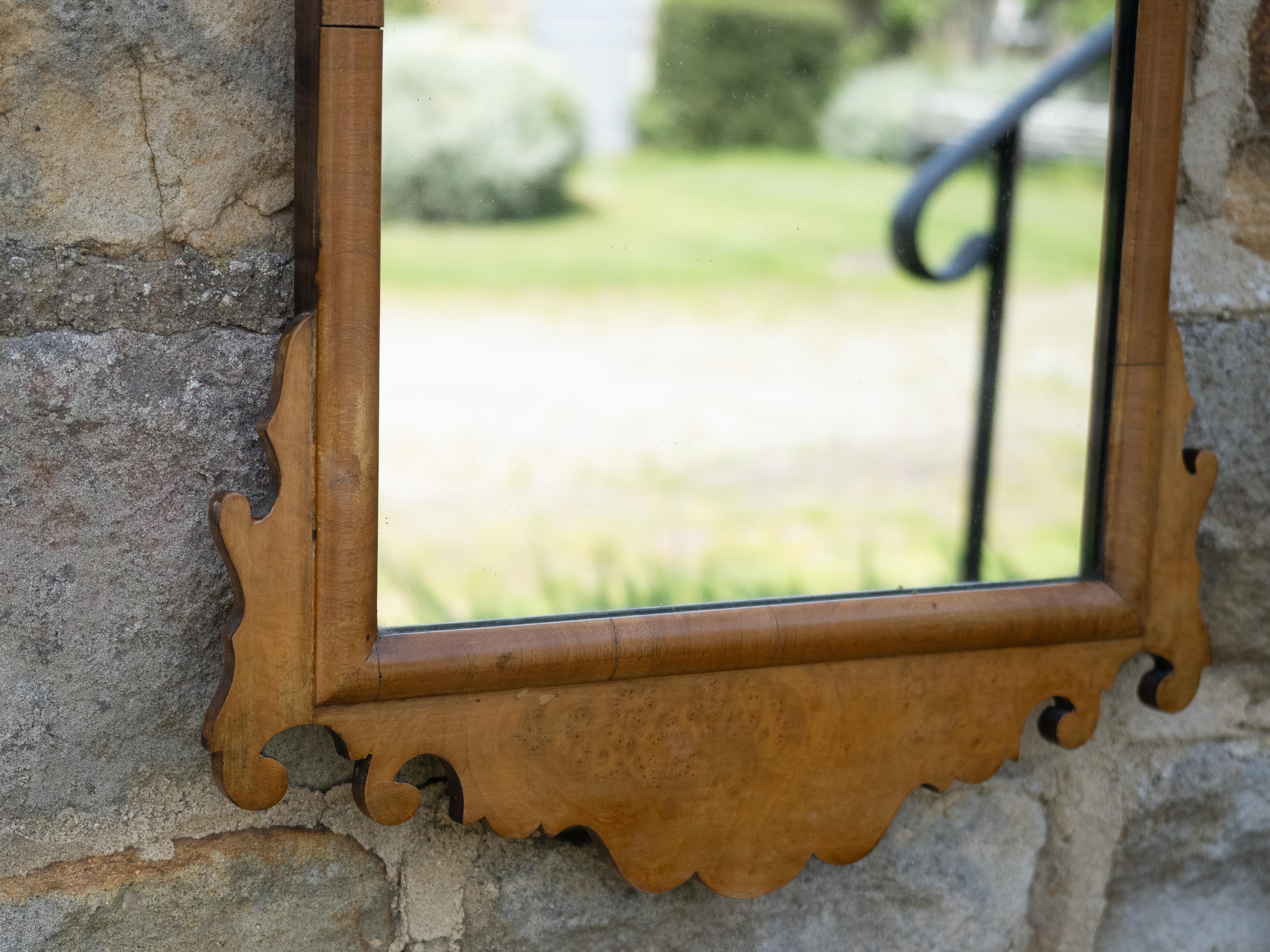George II Style Late c.19th Burr Walnut Fretwork Pier-glass Small Wall Mirror For Sale 1