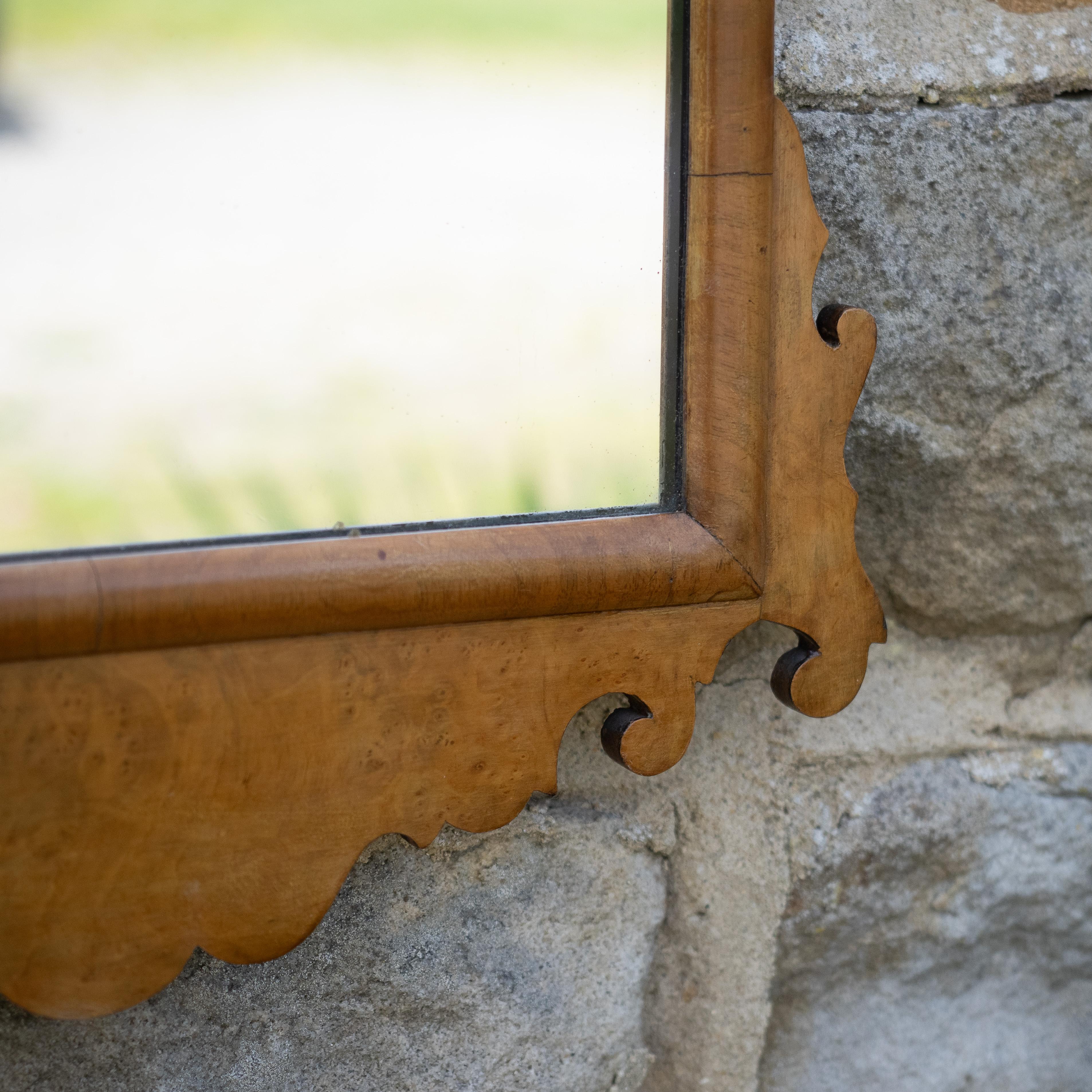 George II Style Late c.19th Burr Walnut Fretwork Pier-glass Small Wall Mirror For Sale 2