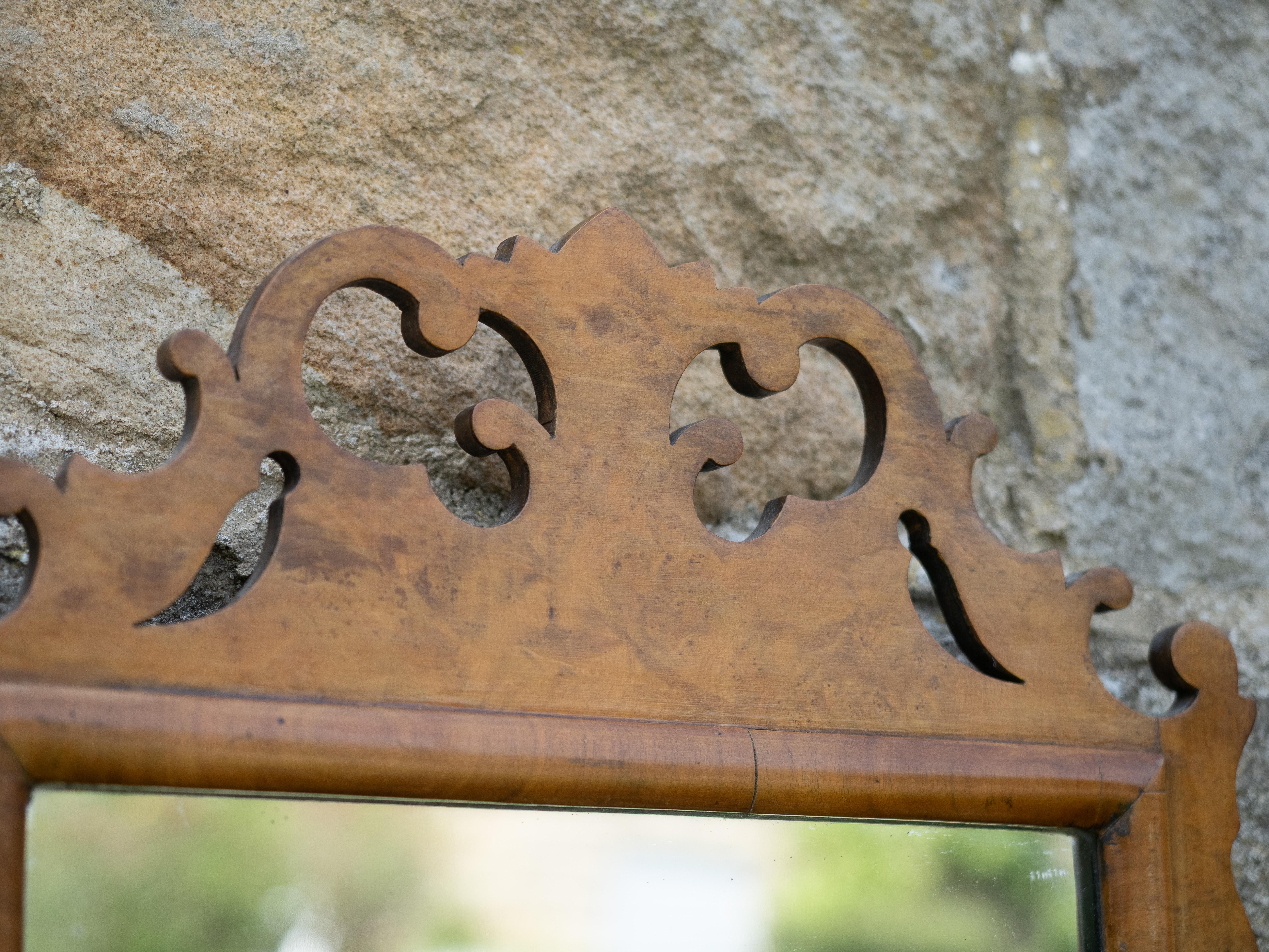George II Style Late c.19th Burr Walnut Fretwork Pier-glass Small Wall Mirror For Sale 3