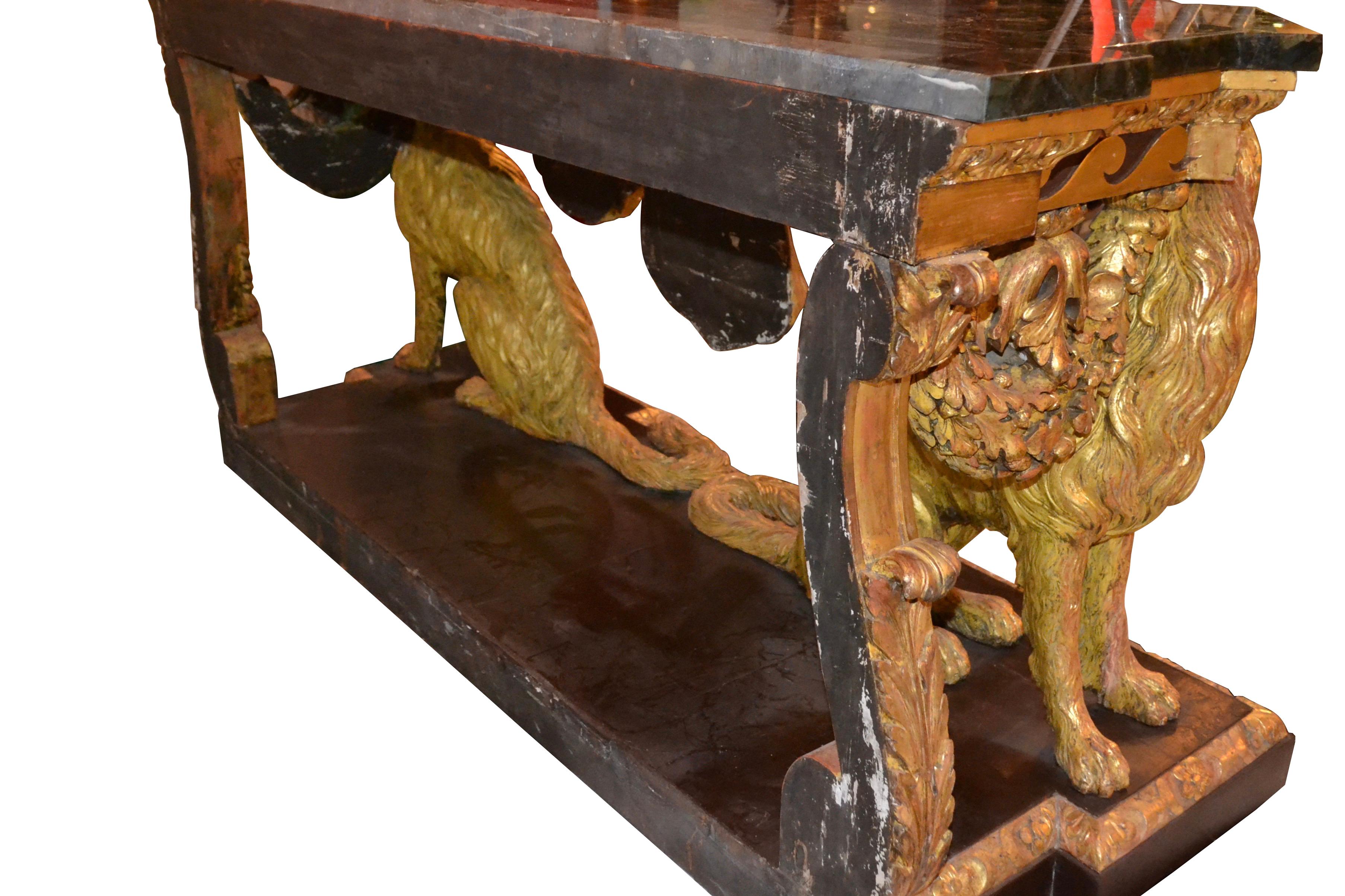 American George II Style Giltwood Wolf Console Stamped Lenygon and Co. After William Kent For Sale