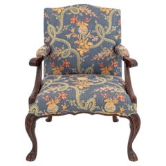 George II Style Mahogany and Blue Silk Armchair