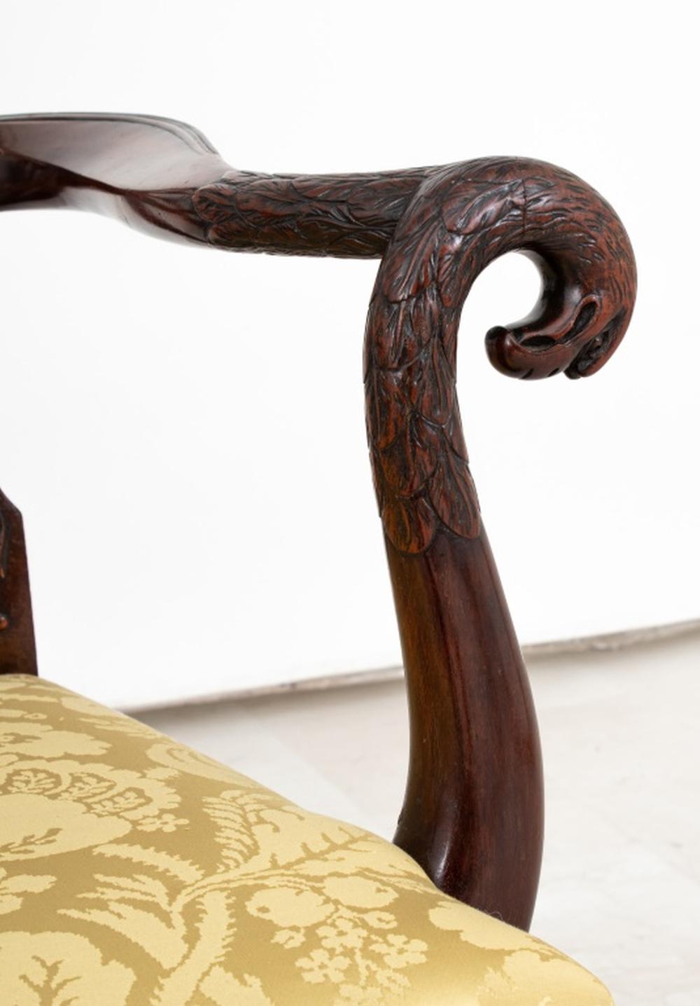 Damask George II Style Mahogany Armchair