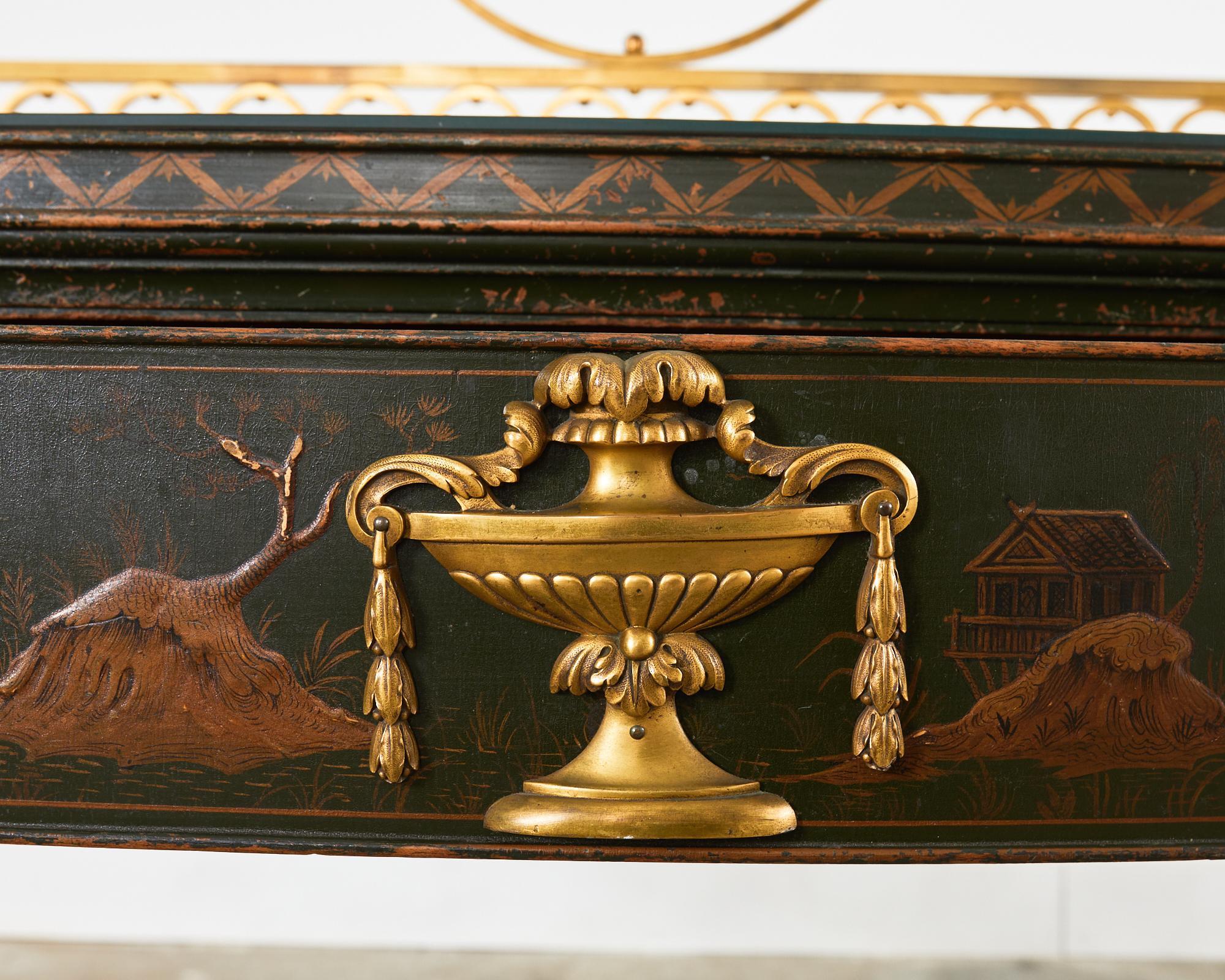 Beveled George II Style Mahogany Chinese Chippendale Lacquered Huntboard Sideboard For Sale