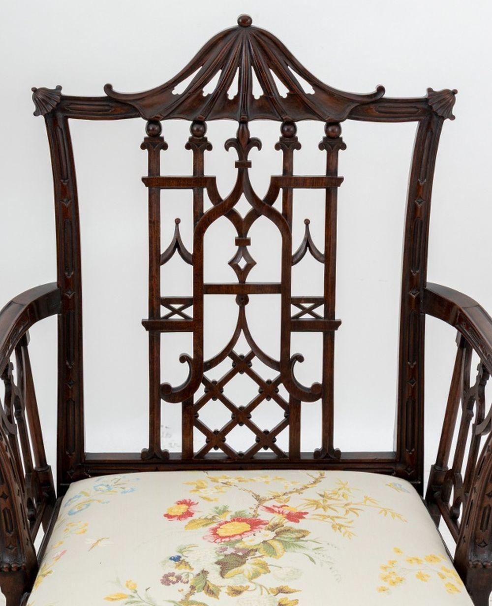 George II Style Mahogany Chinoiserie Armchair In Good Condition For Sale In Astoria, NY