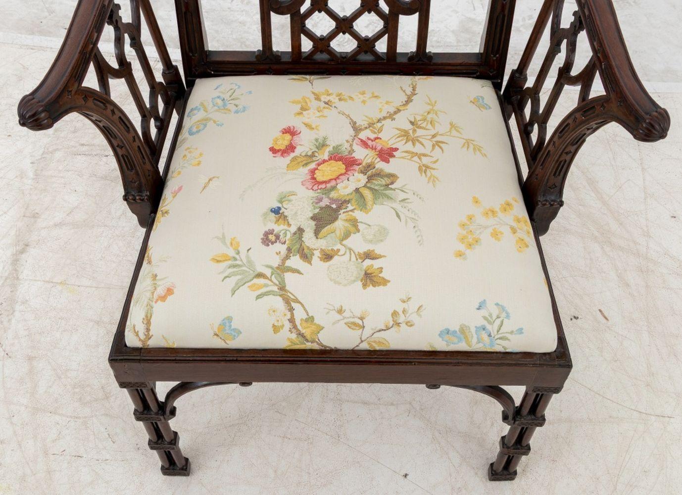 19th Century George II Style Mahogany Chinoiserie Armchair For Sale