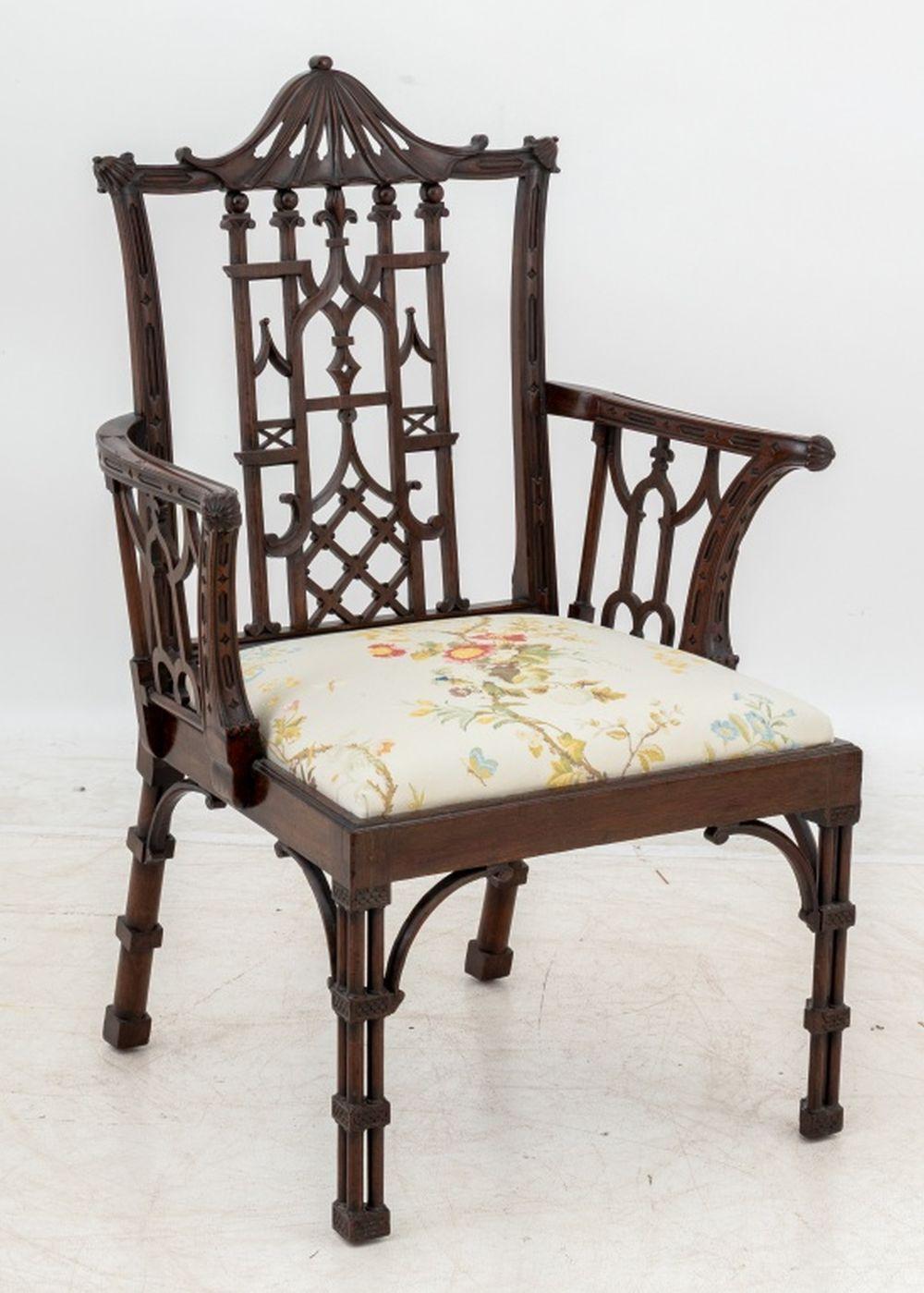 George II Style Mahogany Chinoiserie Armchair For Sale 1