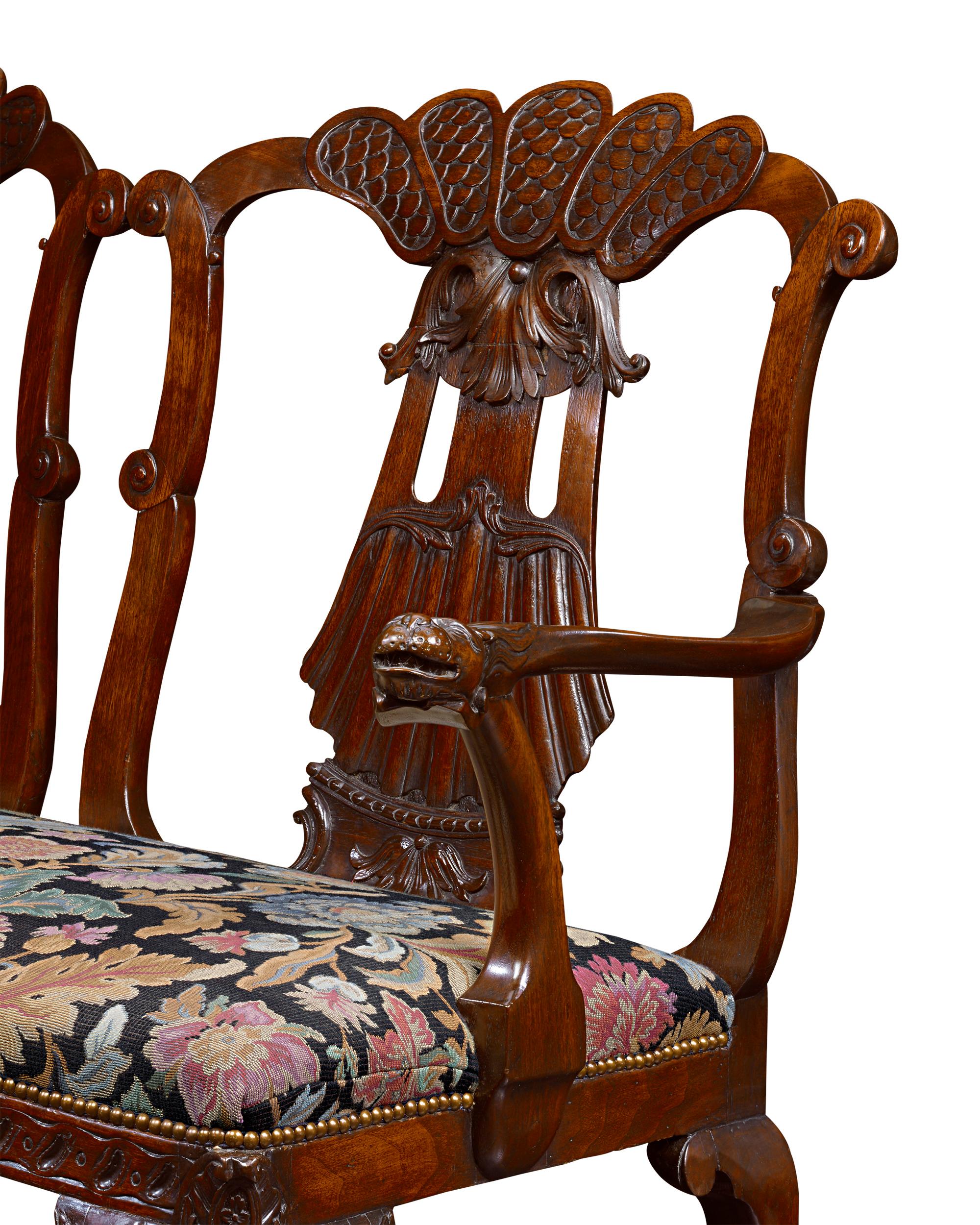 English George II Style Mahogany Double Chair Settee For Sale