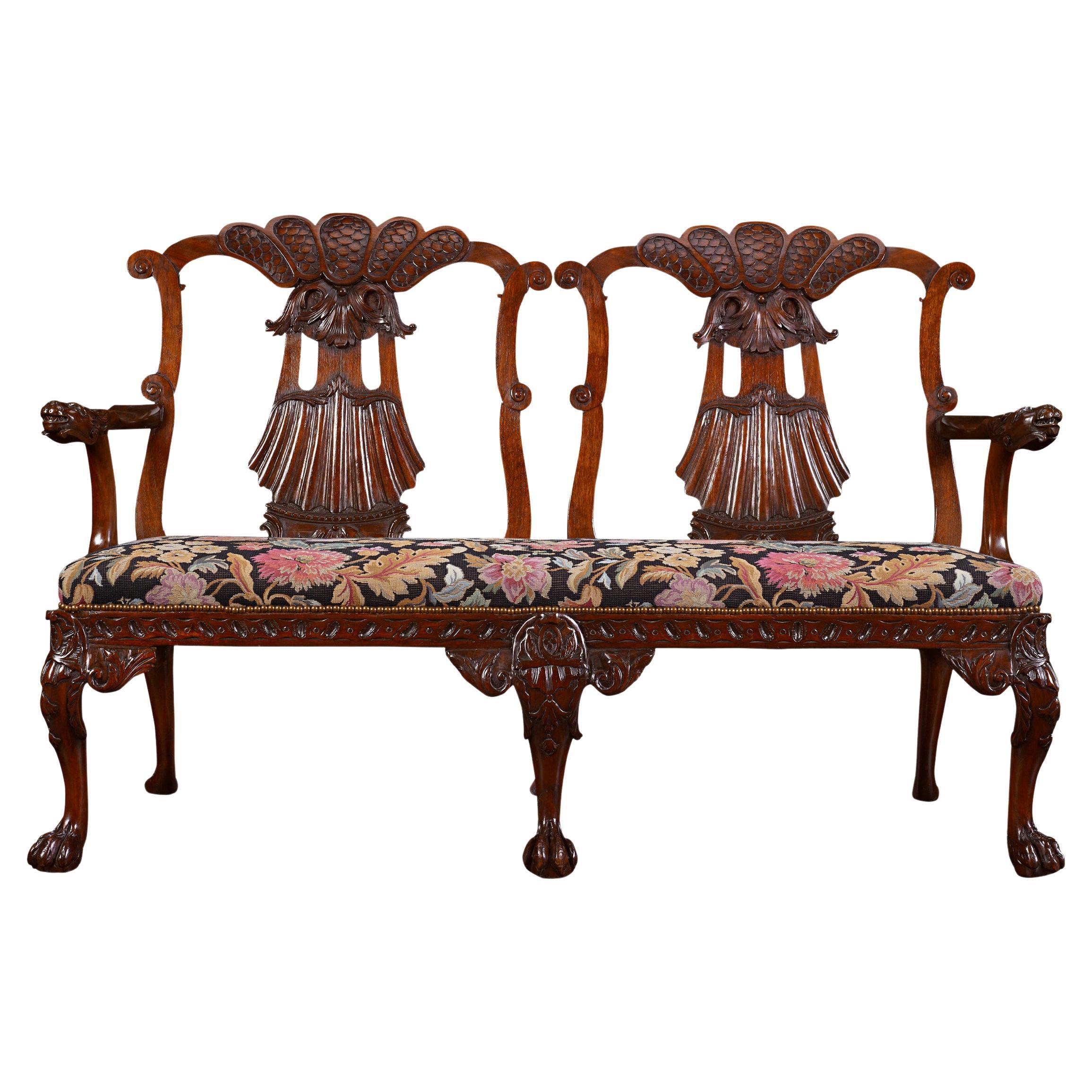 George II Style Mahogany Double Chair Settee For Sale