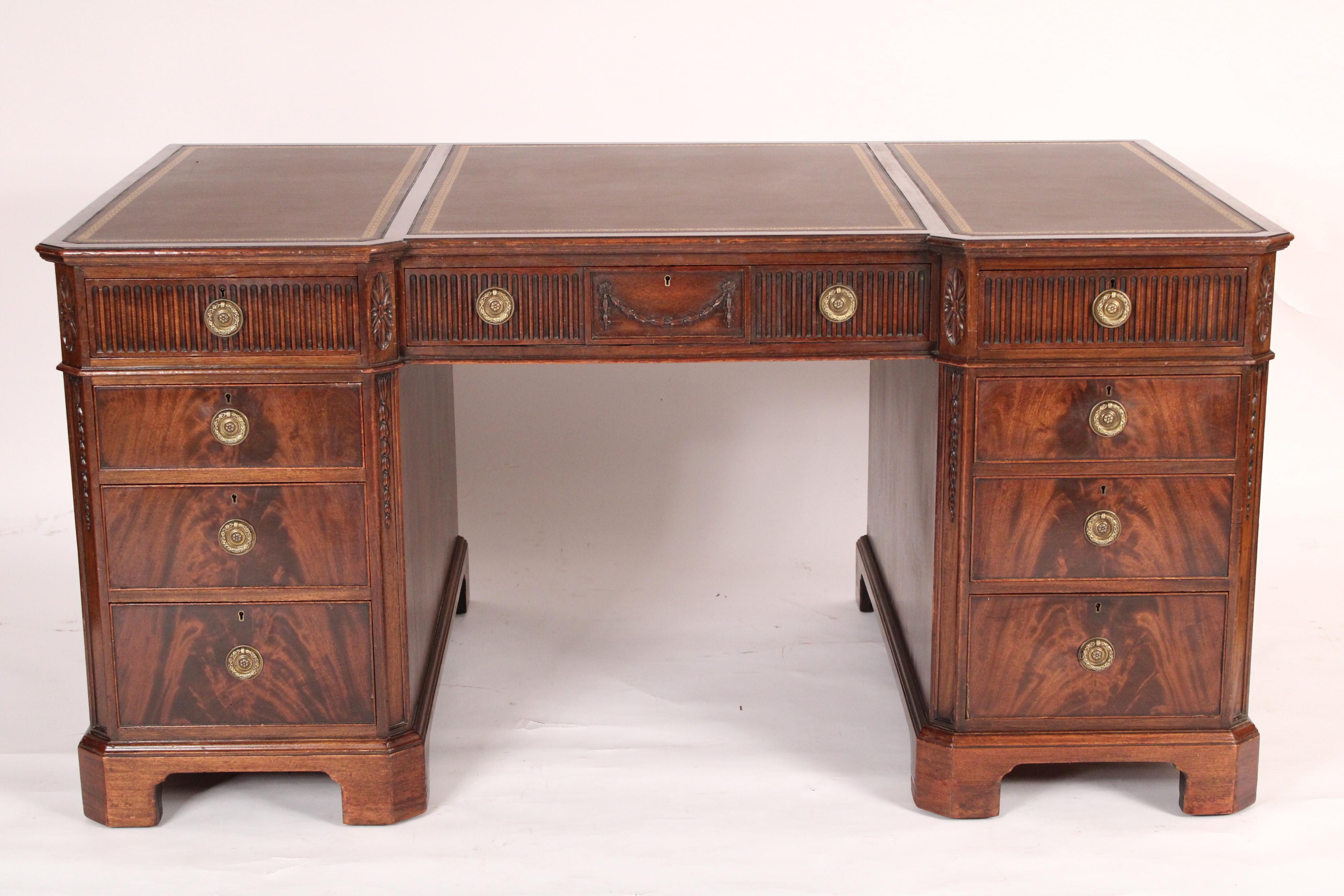English George II Style Mahogany Double Pedestal Desk