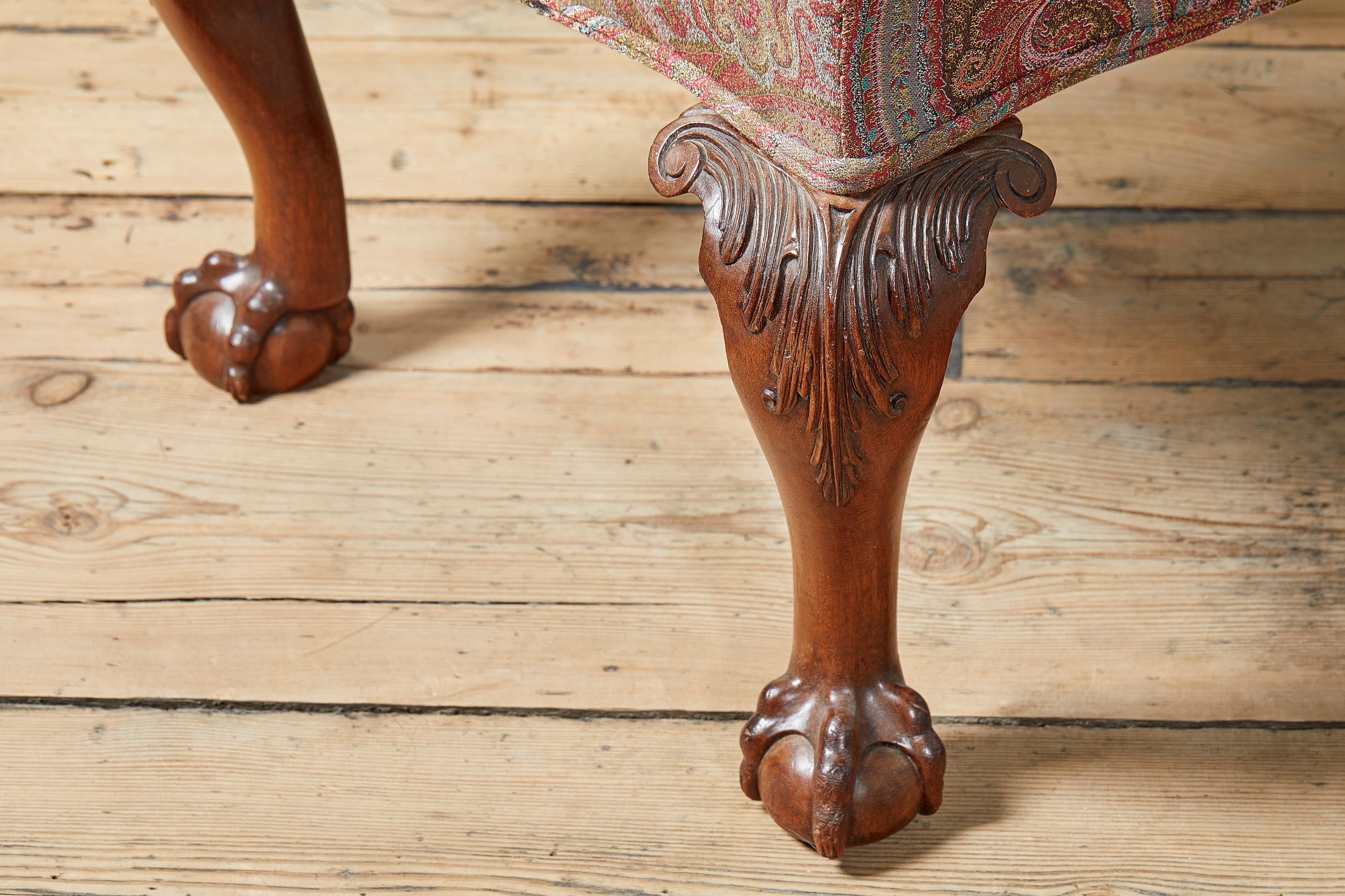 European George II Style Mahogany Stool, Late 19th Century in Etro paisley fabric For Sale