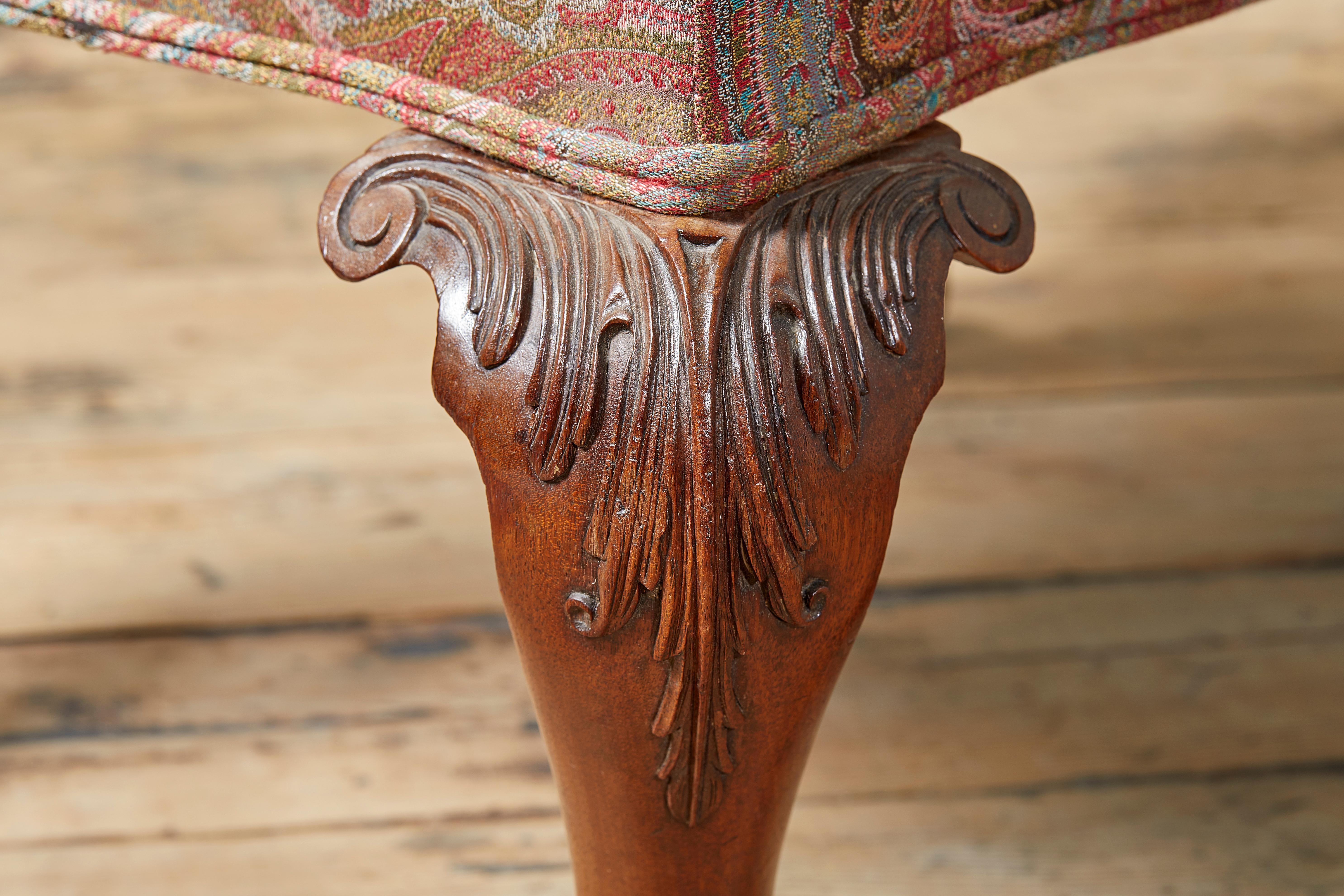 George II Style Mahogany Stool, Late 19th Century in Etro paisley fabric In Good Condition For Sale In Petworth, West Sussex