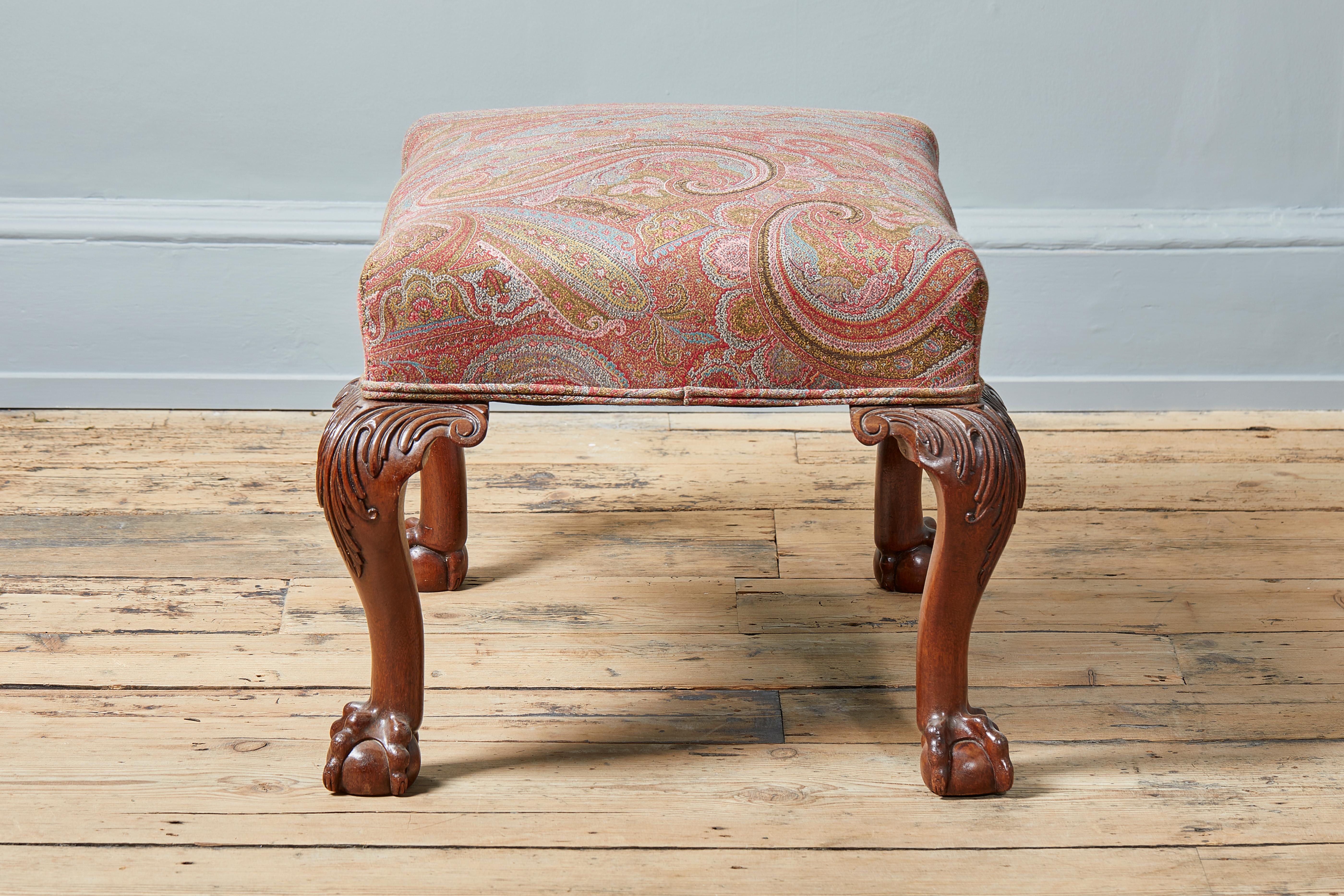 George II Style Mahogany Stool, Late 19th Century in Etro paisley fabric For Sale 1