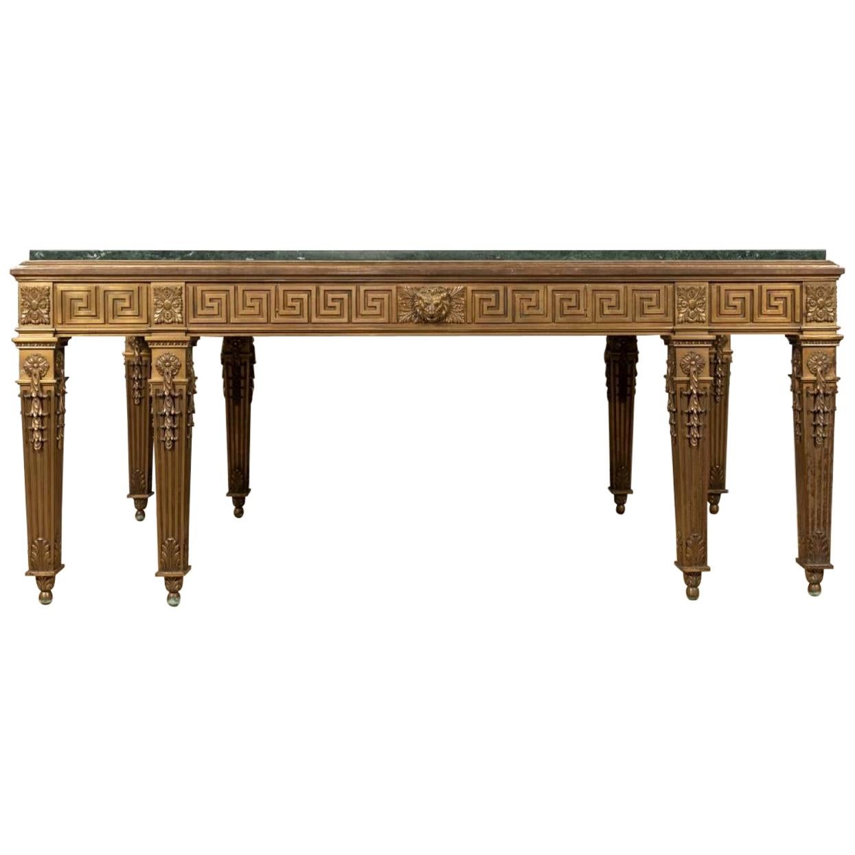 George II Style Marble-Top and Gilt Bronze Library or Dining Table
