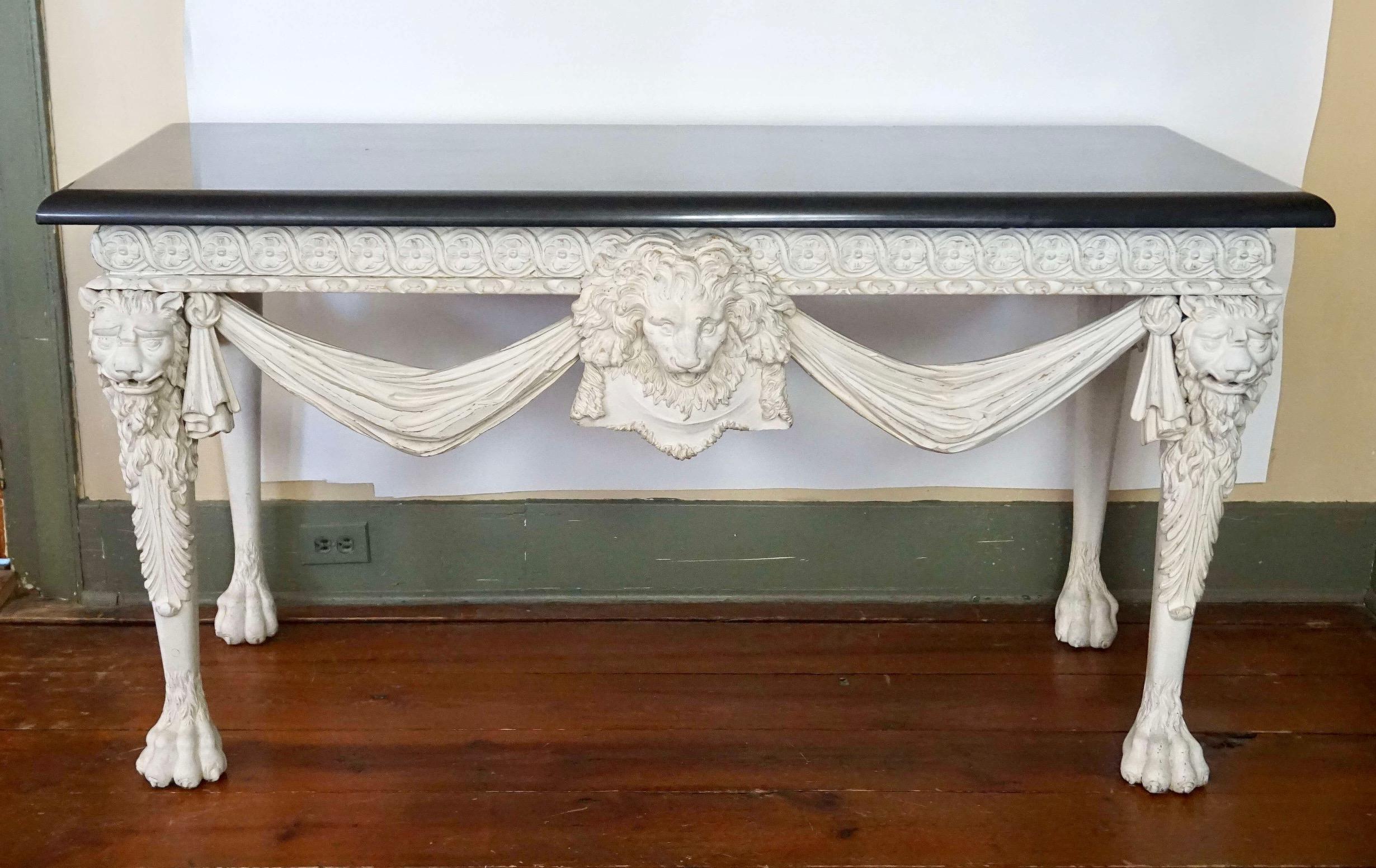 George II Style Marble Top Painted Side Table in the Manner of William Kent For Sale 6