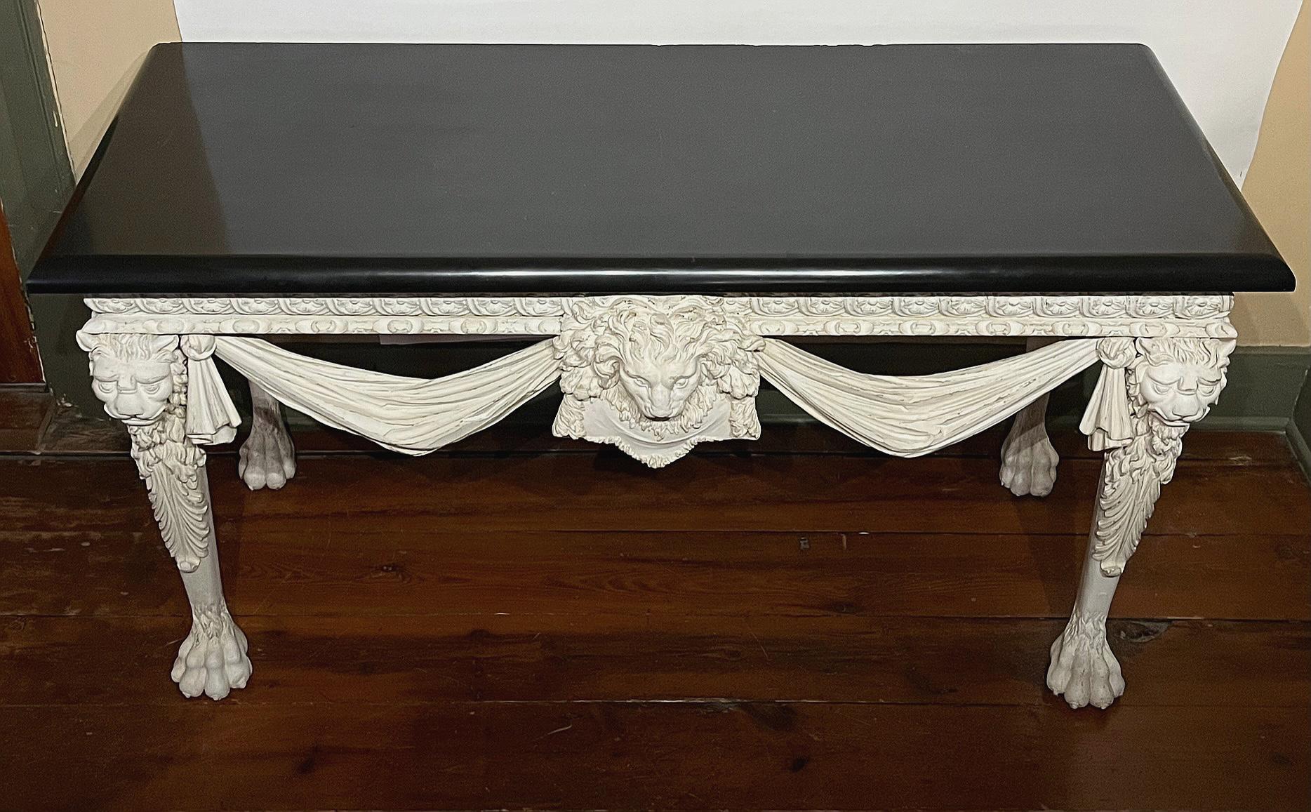 Hand-Carved George II Style Marble Top Painted Side Table in the Manner of William Kent For Sale