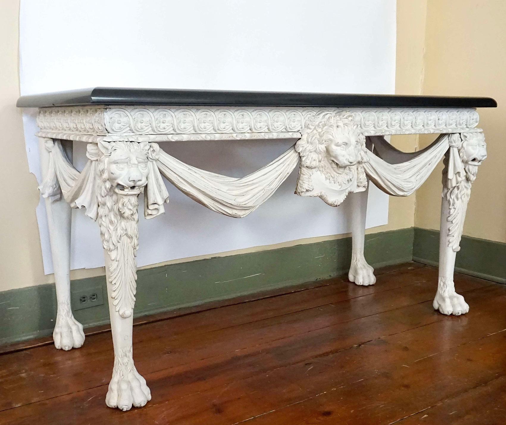 George II Style Marble Top Painted Side Table in the Manner of William Kent In Good Condition For Sale In Kinderhook, NY