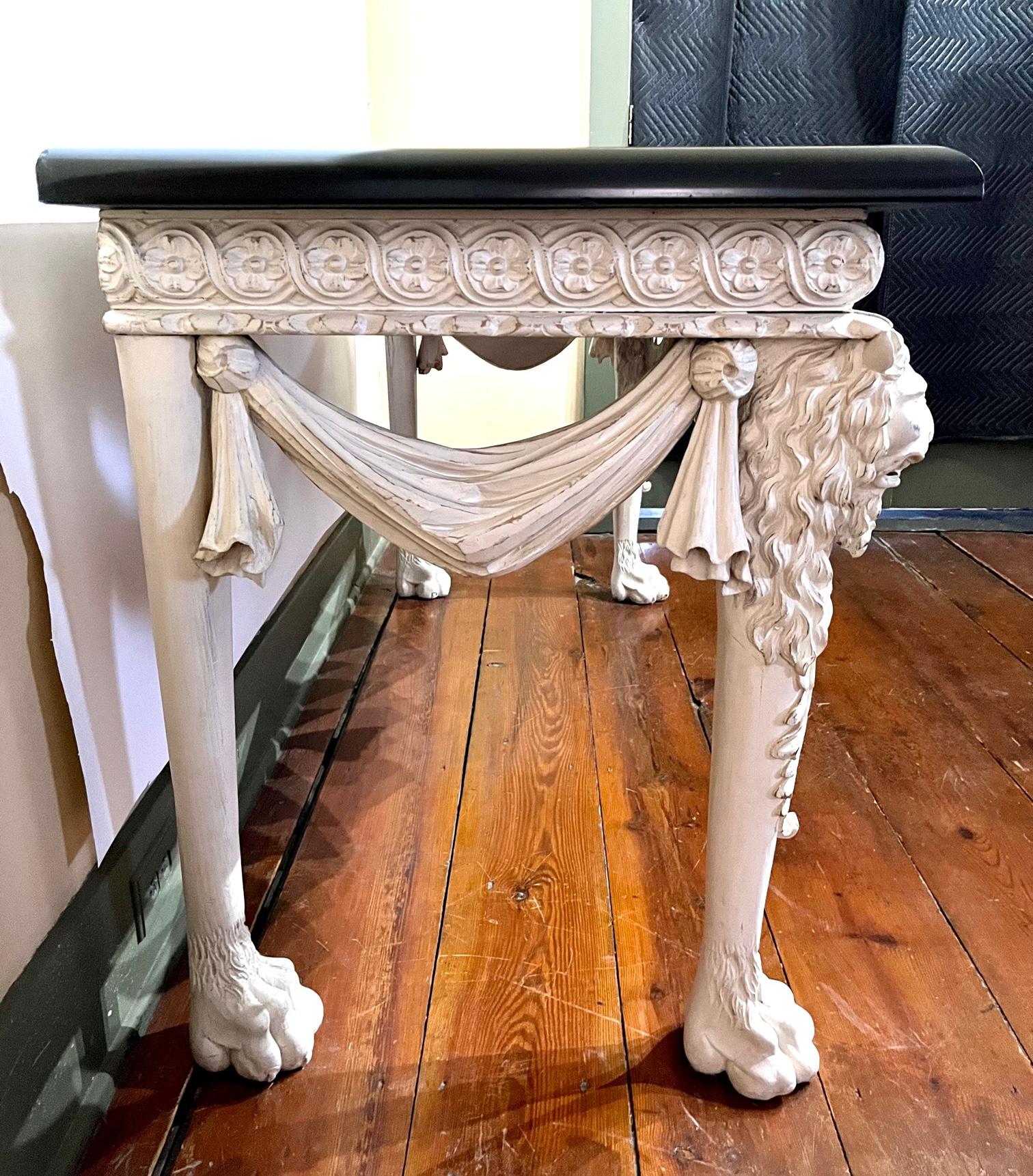 20th Century George II Style Marble Top Painted Side Table in the Manner of William Kent For Sale