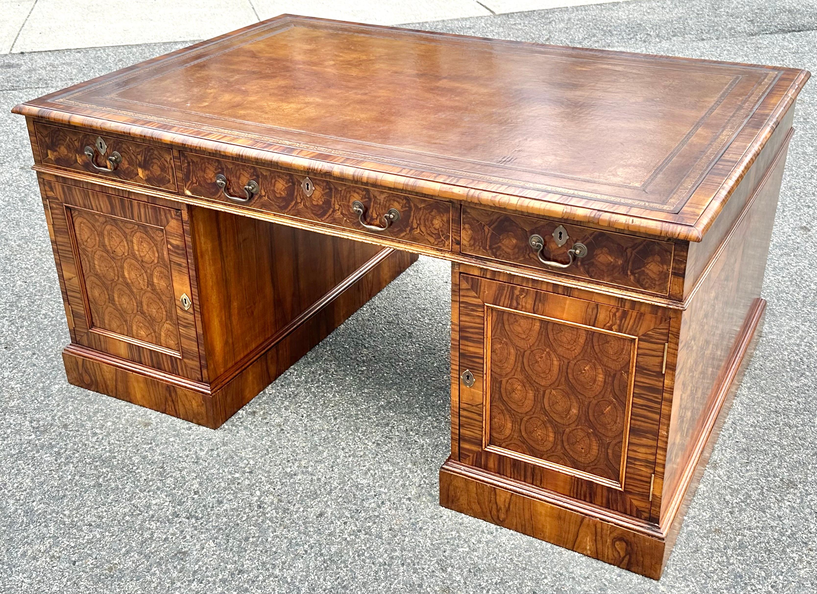 English George II Style Oyster Walnut Partner’s Desk For Sale