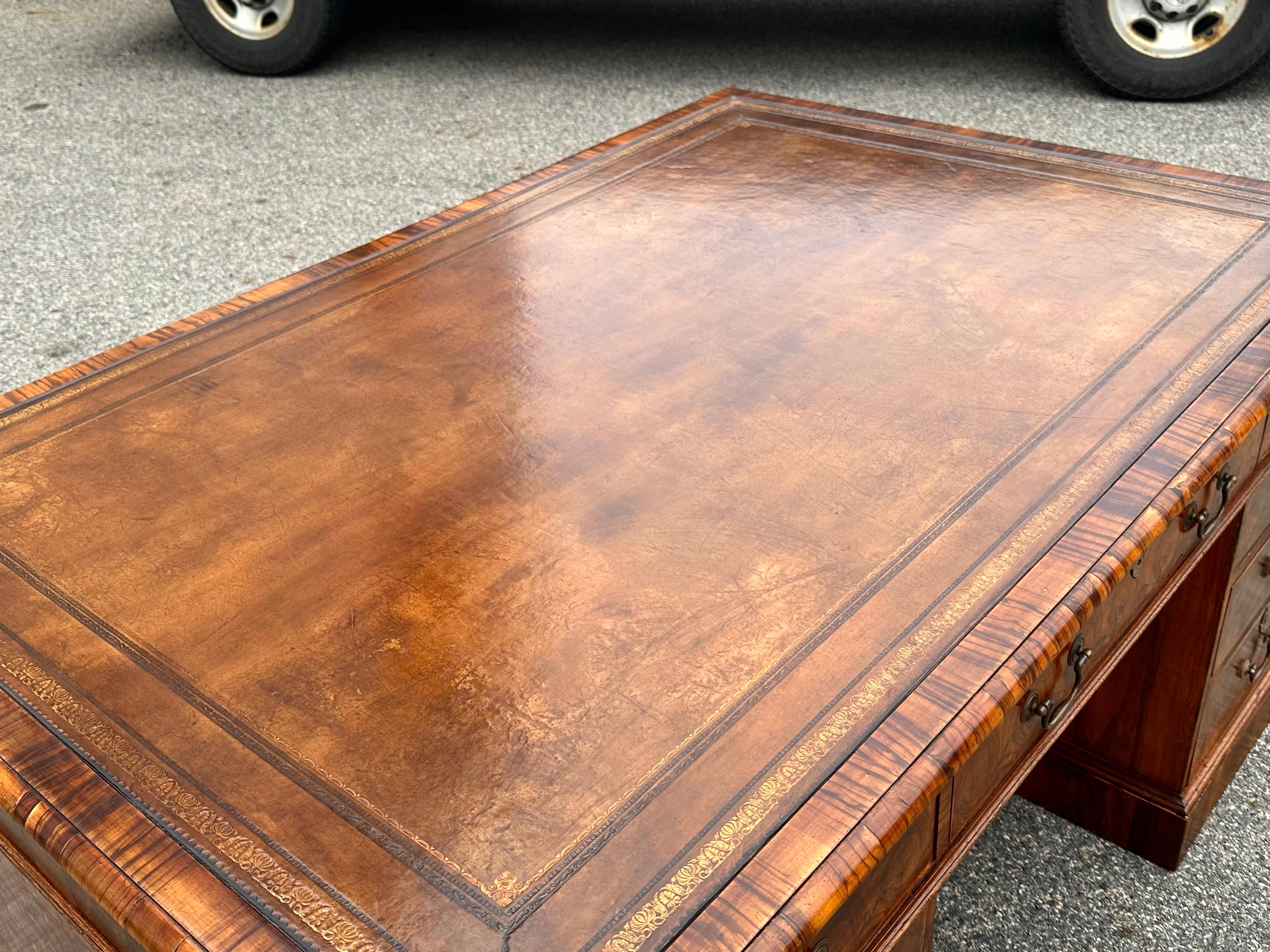 19th Century George II Style Oyster Walnut Partner’s Desk For Sale