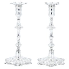 Antique George II Style Pair 19th Century English Silver Plate Candlesticks
