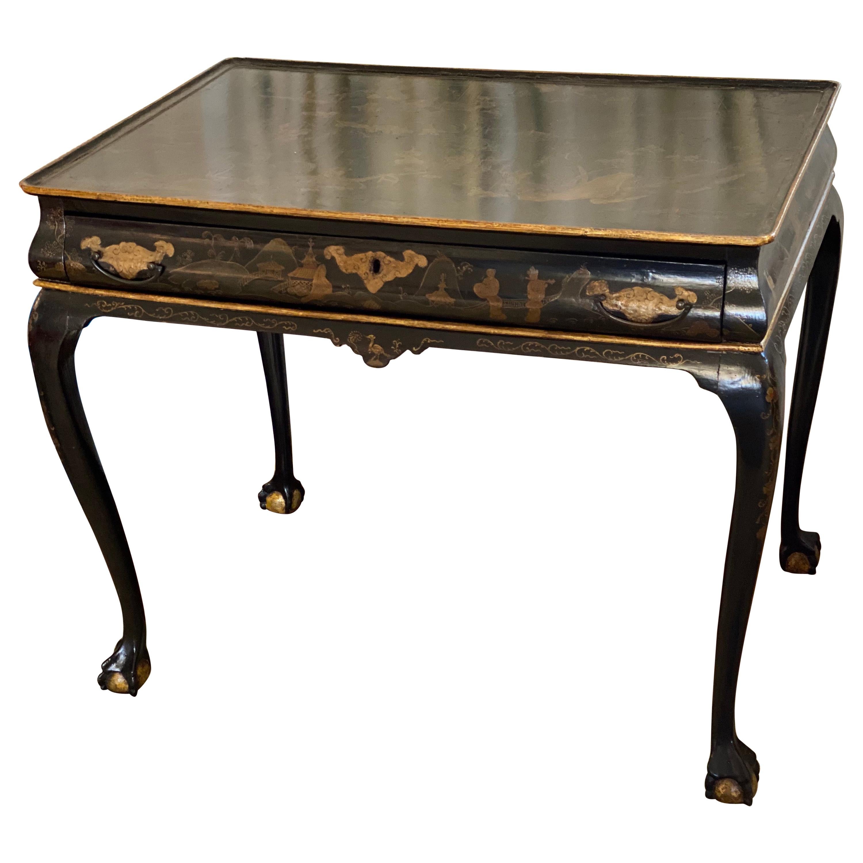 George II Style Parcel-Gilt Black Japanned Writing Table, 19th Century