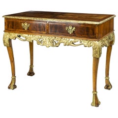 George II Style Parcel Gilt Decorated Figured Walnut Two-Drawer Side Table