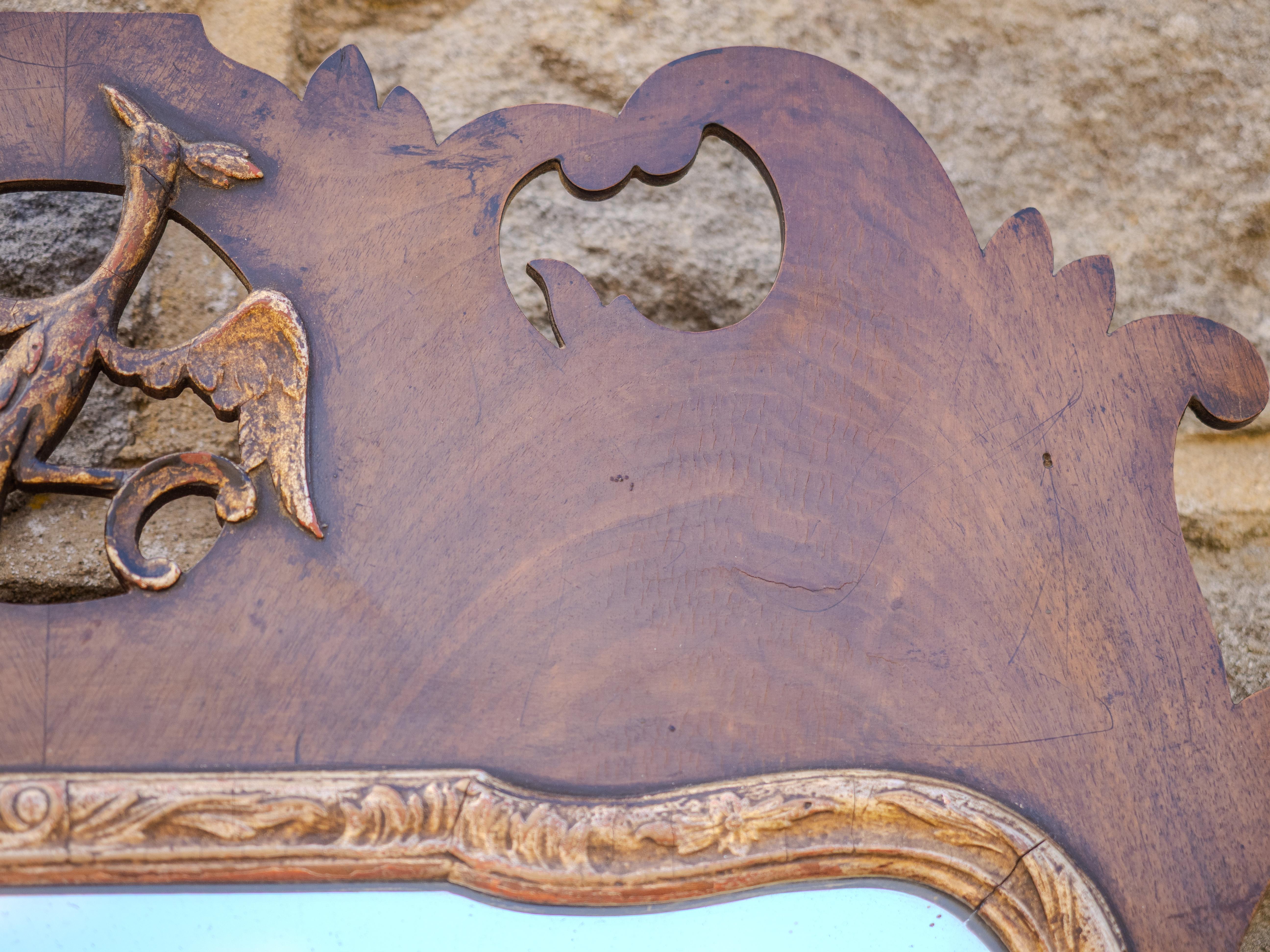 George II Style Parcel-Gilt Walnut Hoho Bird Fretwork Pier-glass Wall Mirror For Sale 6